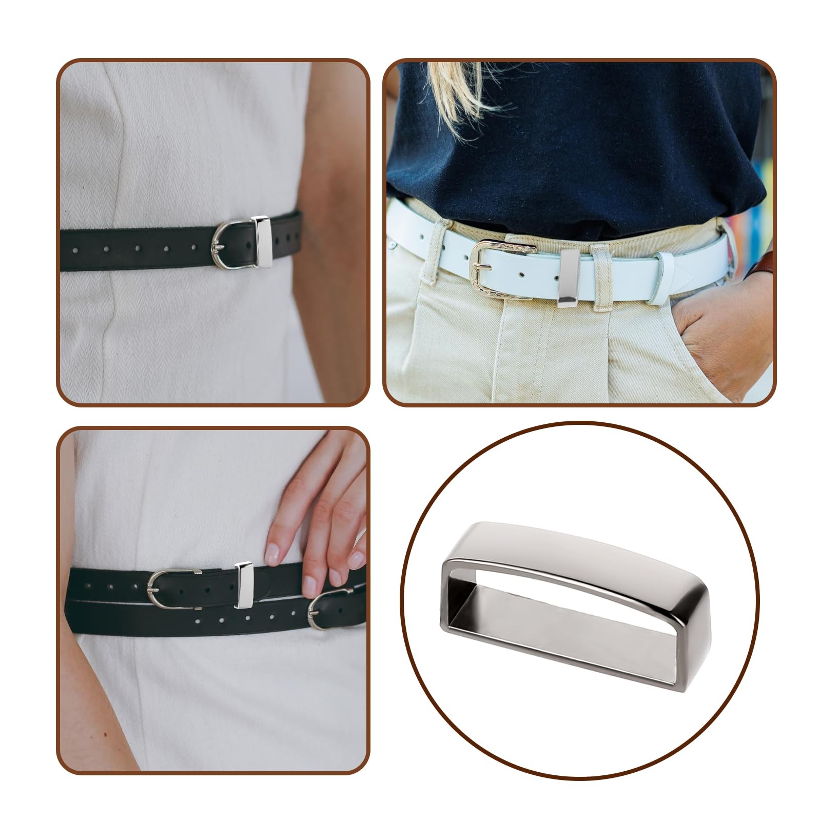 JJUNW 4 Pcs Groove Belt Keepers, Stainless Steel Brass Alloy 4, Black, White