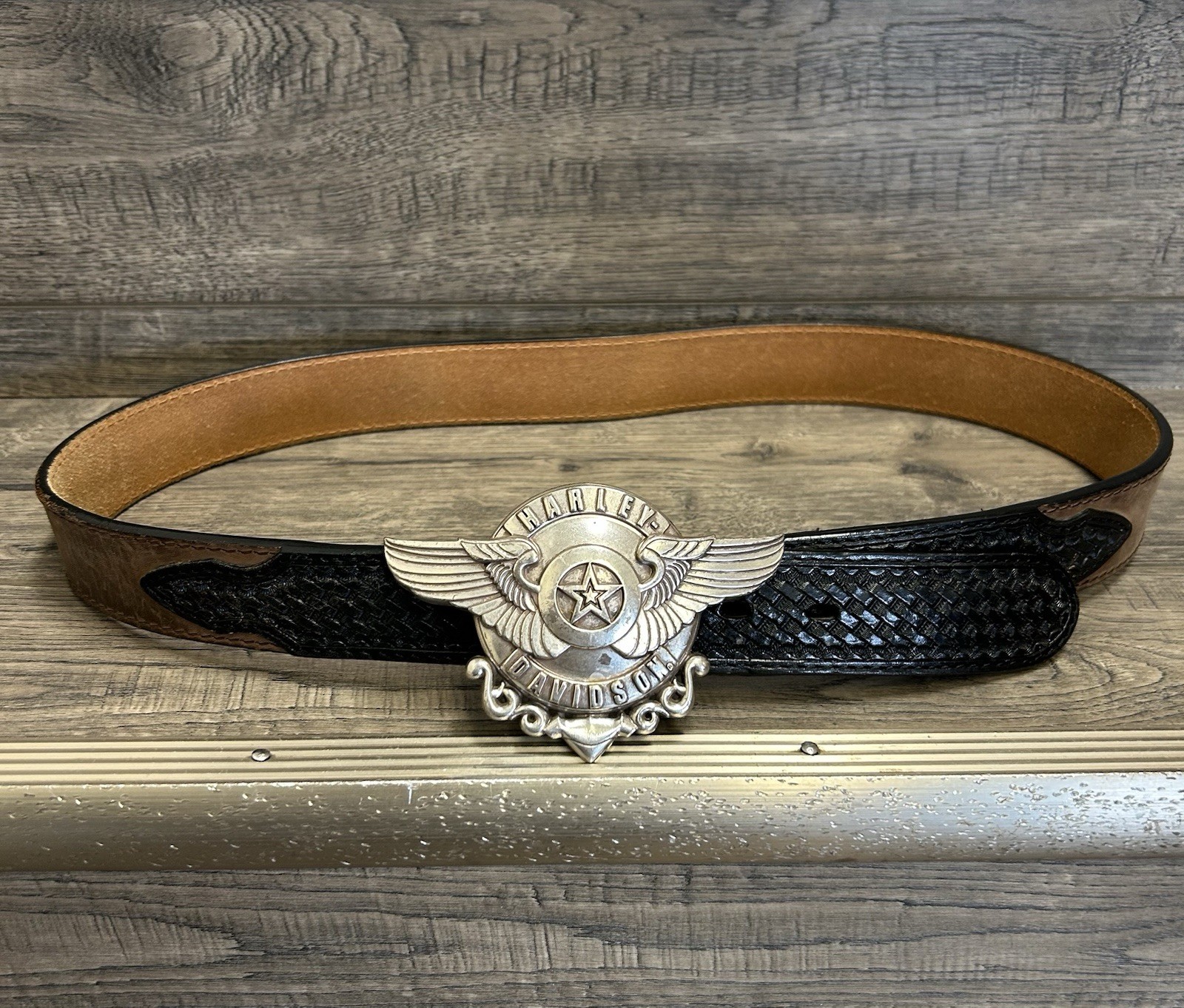 Lot Of 3 Harley-Davidson Flying Piston Shield lone Star Wings Belt Buckles