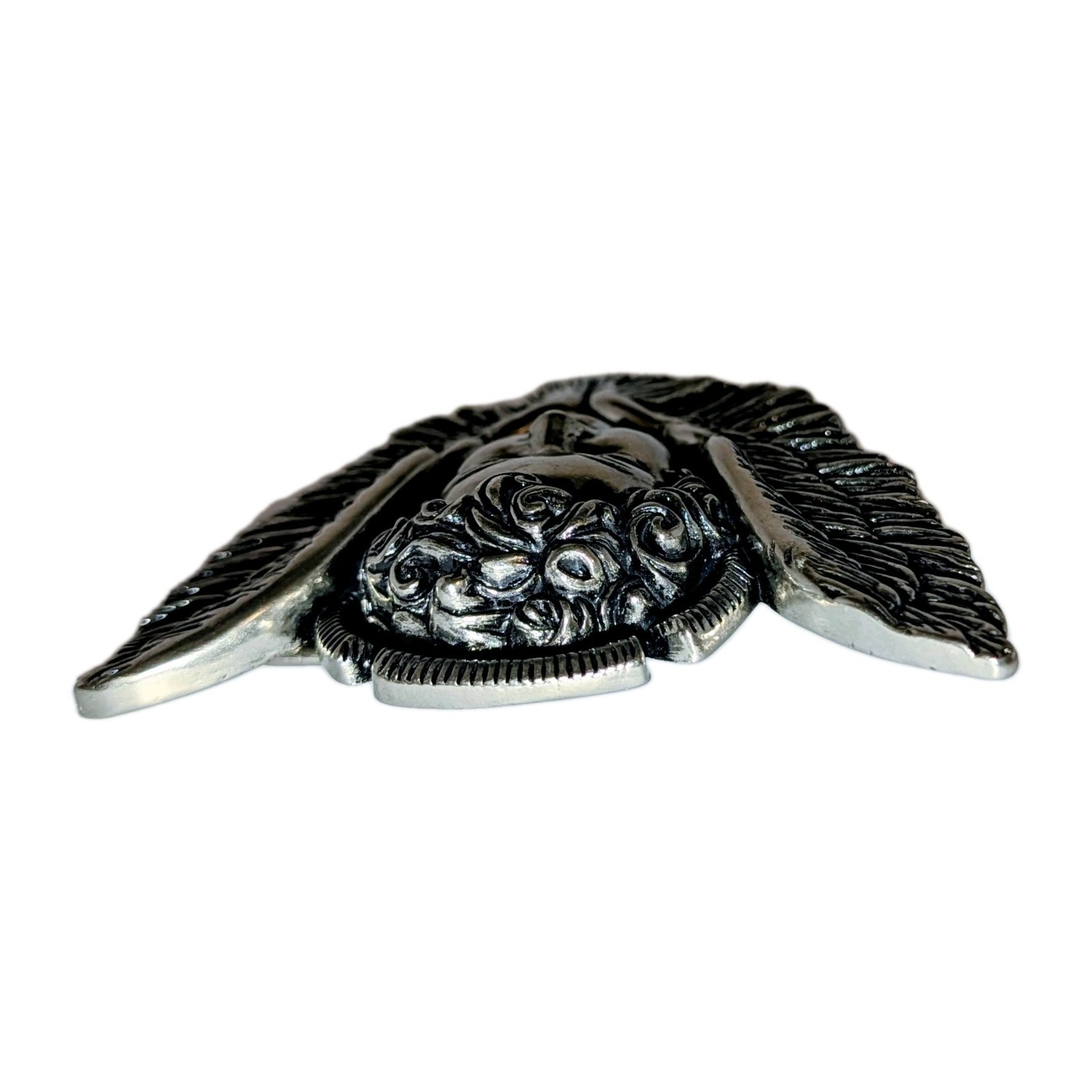 Vtg Washed Up Hollywood Belt Buckle Gothic 3D Cherub Angel Pewter Metal Y2K A+!