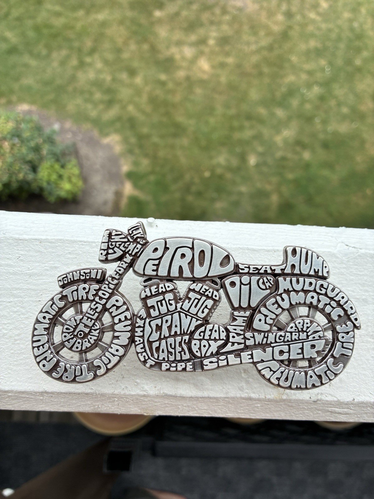 Motorcycle Typography Belt Buckle – Antique Silver Zamak, Biker Gift