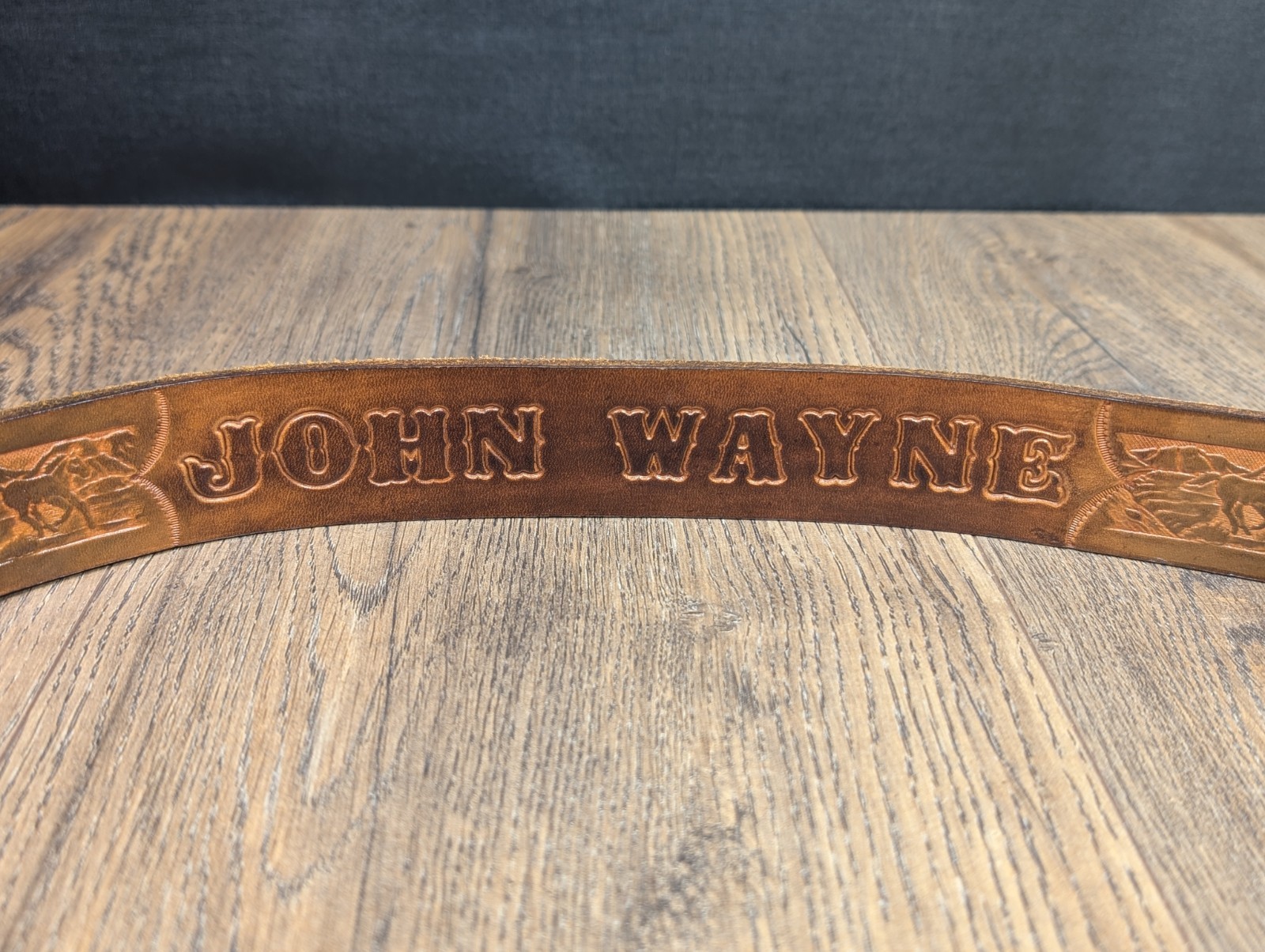 Vintage ~ John Wayne Hand Tooled Leather Belt w/ Solid Brass JW American Buckle