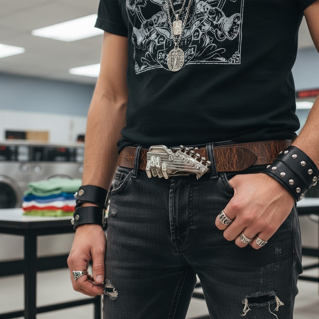 Men Silver Metal Buckle Emo Fashion Play Music Band Guitar Skulls Rock n Roll