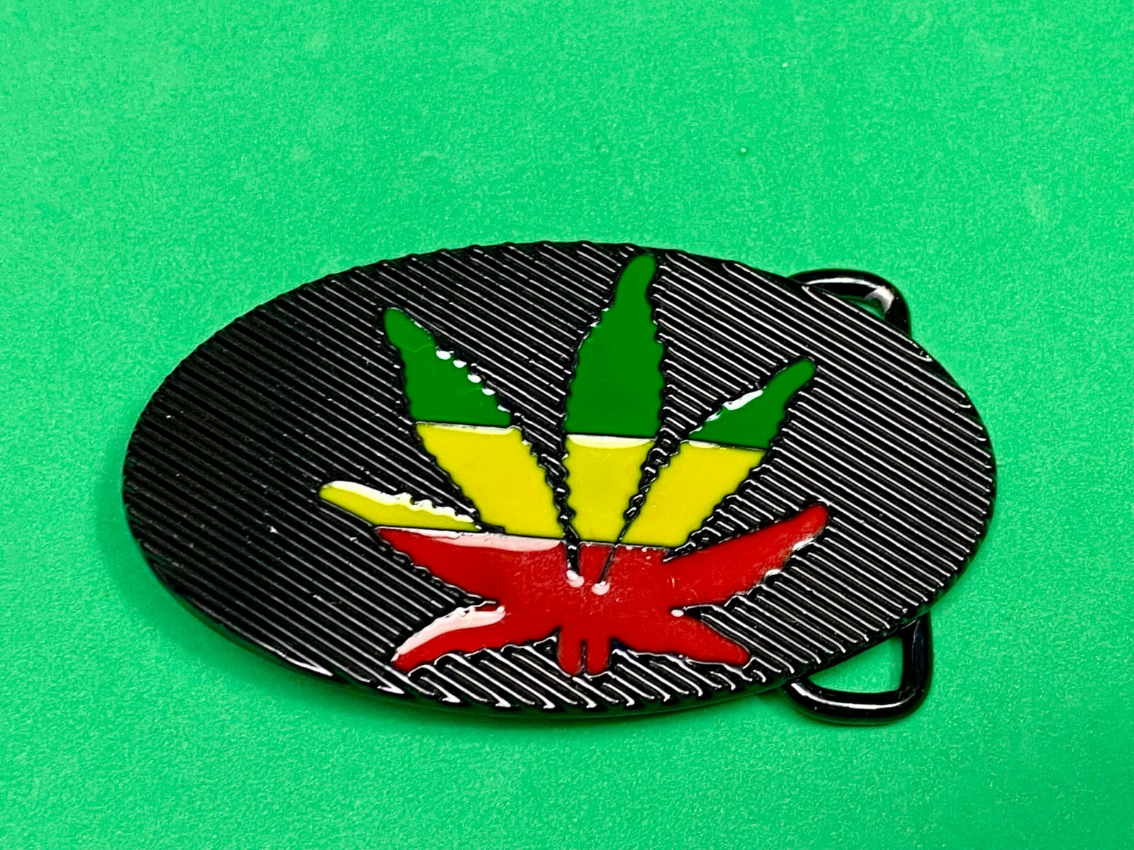 Cannabis Marijuana Pot Leaf Ganga Rasta Green Yellow Red Colors Belt Buckle