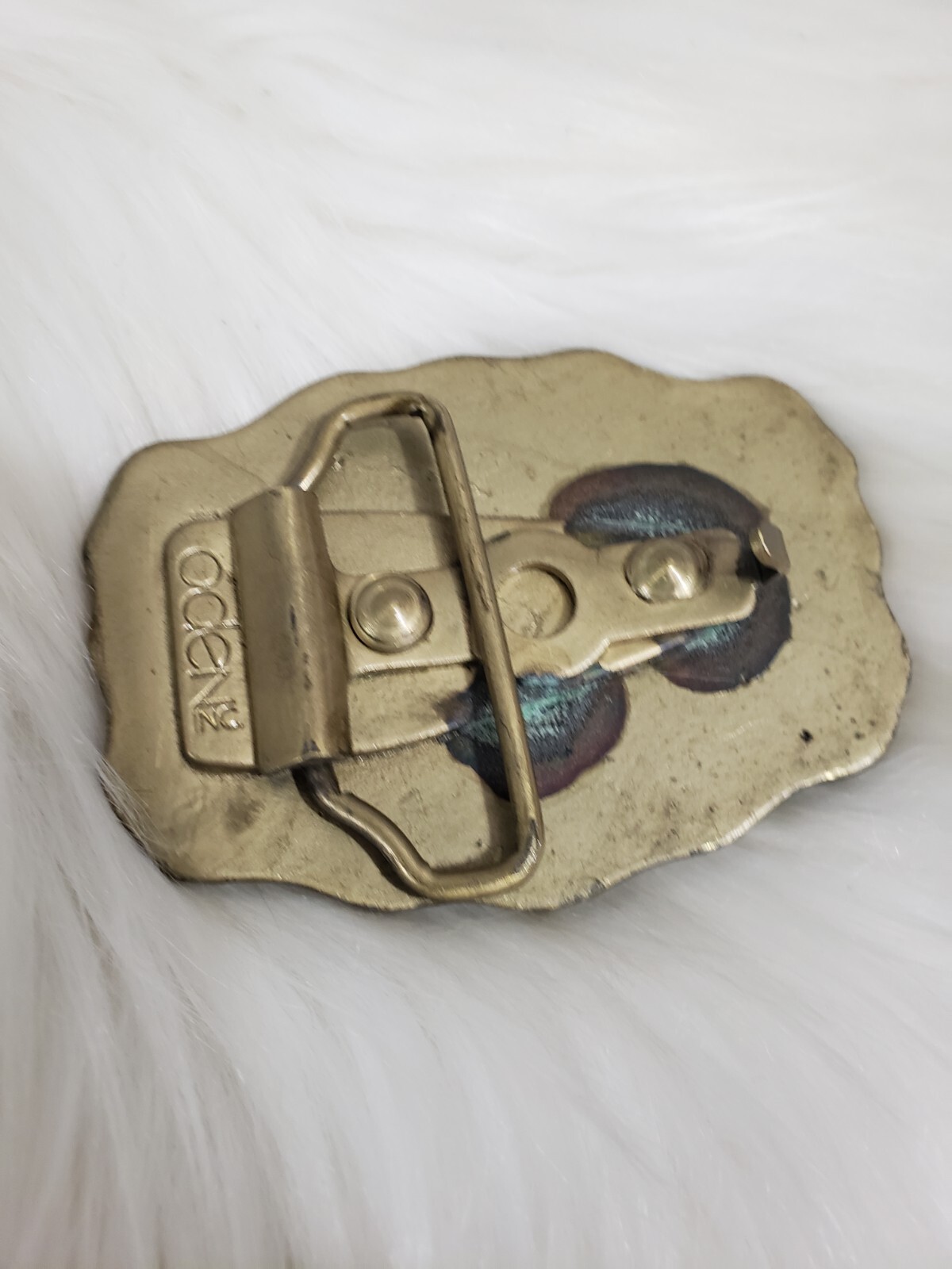Vintage 1970s Belt Buckle Marked MIKE Oden Western Style Scalloped Edge Brass