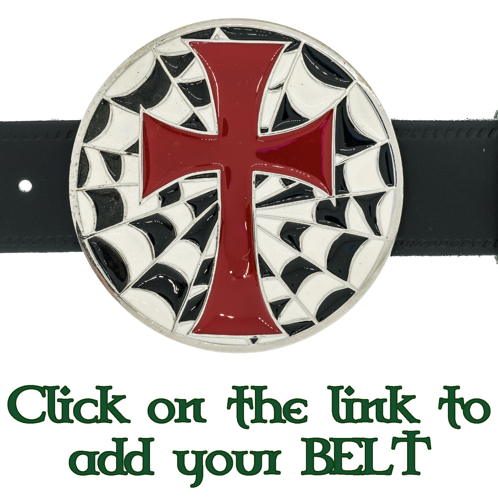 Cross & Spiderweb Belt & Buckle Metal Biker Gothic Heraldic Crucifix