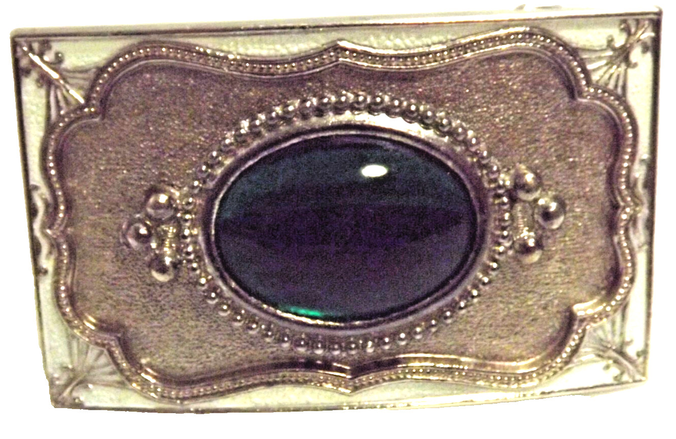 VTG Rectagle Shape Belt Buckle Green Stone Silver Tone Western Style 3.75&Prime;X2.25&Prime;