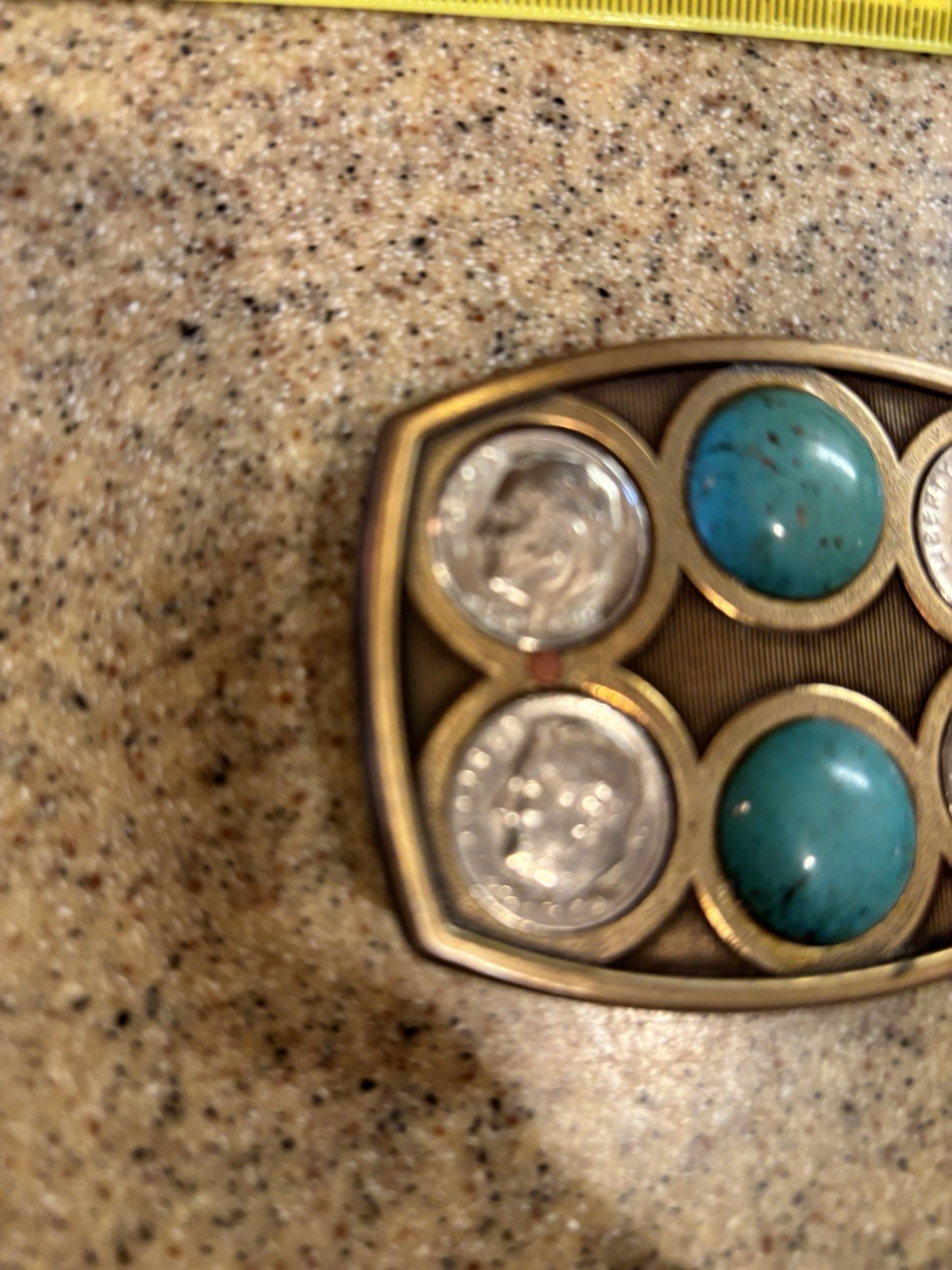 Vintage Coin Dimes Belt Buckle ‘67, ‘68, ‘72, ‘76 Turquoise And Copper Inlay