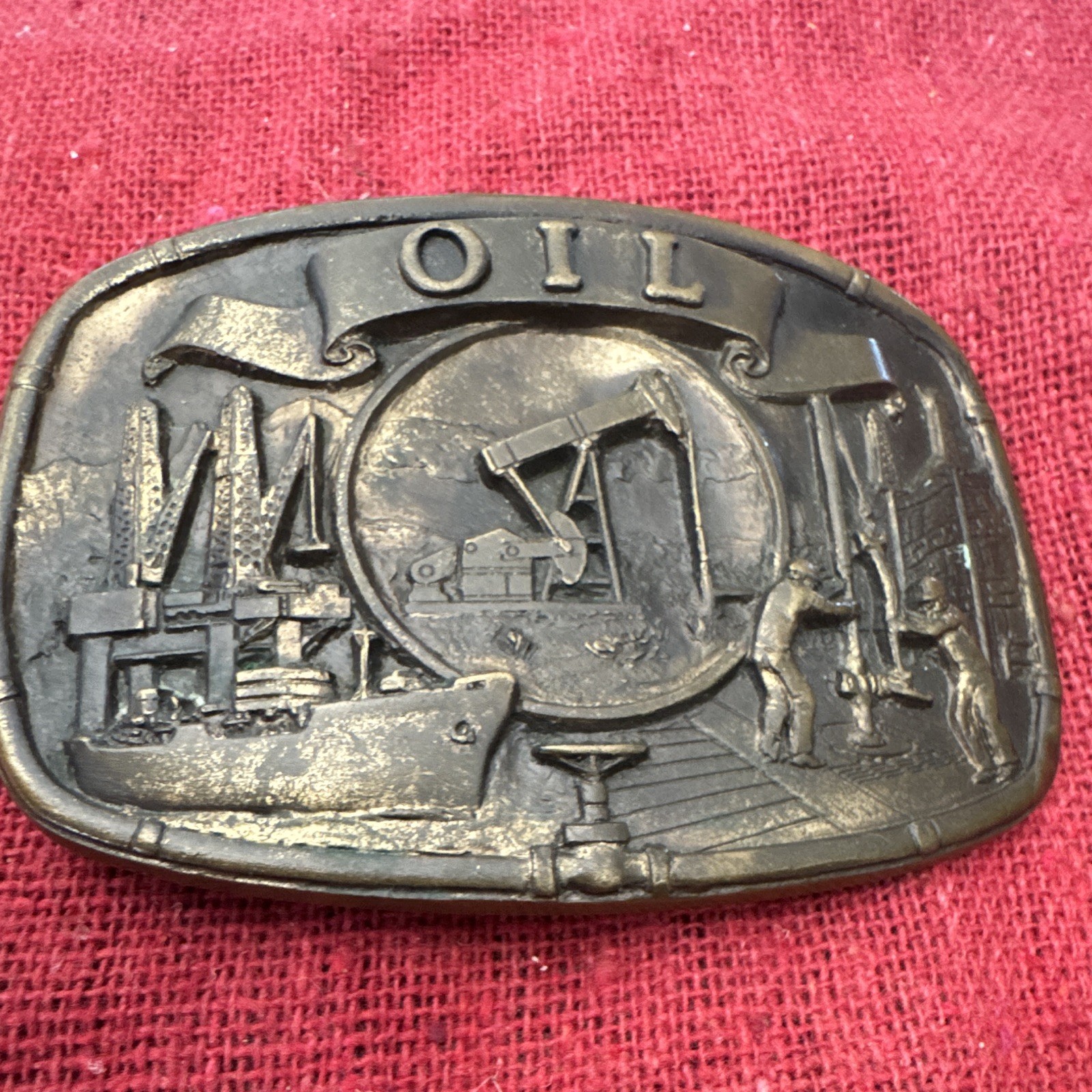 Vintage High Mesa 1984 Solid Bronze OIL Belt Buckle Oilfield Pumpjack Rig USA
