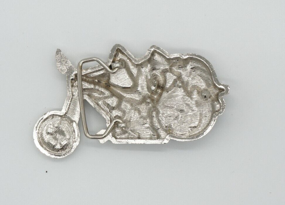 Sexy Biker Girl on Motorcycle Belt Buckle American Western Silver Vintage Buckle
