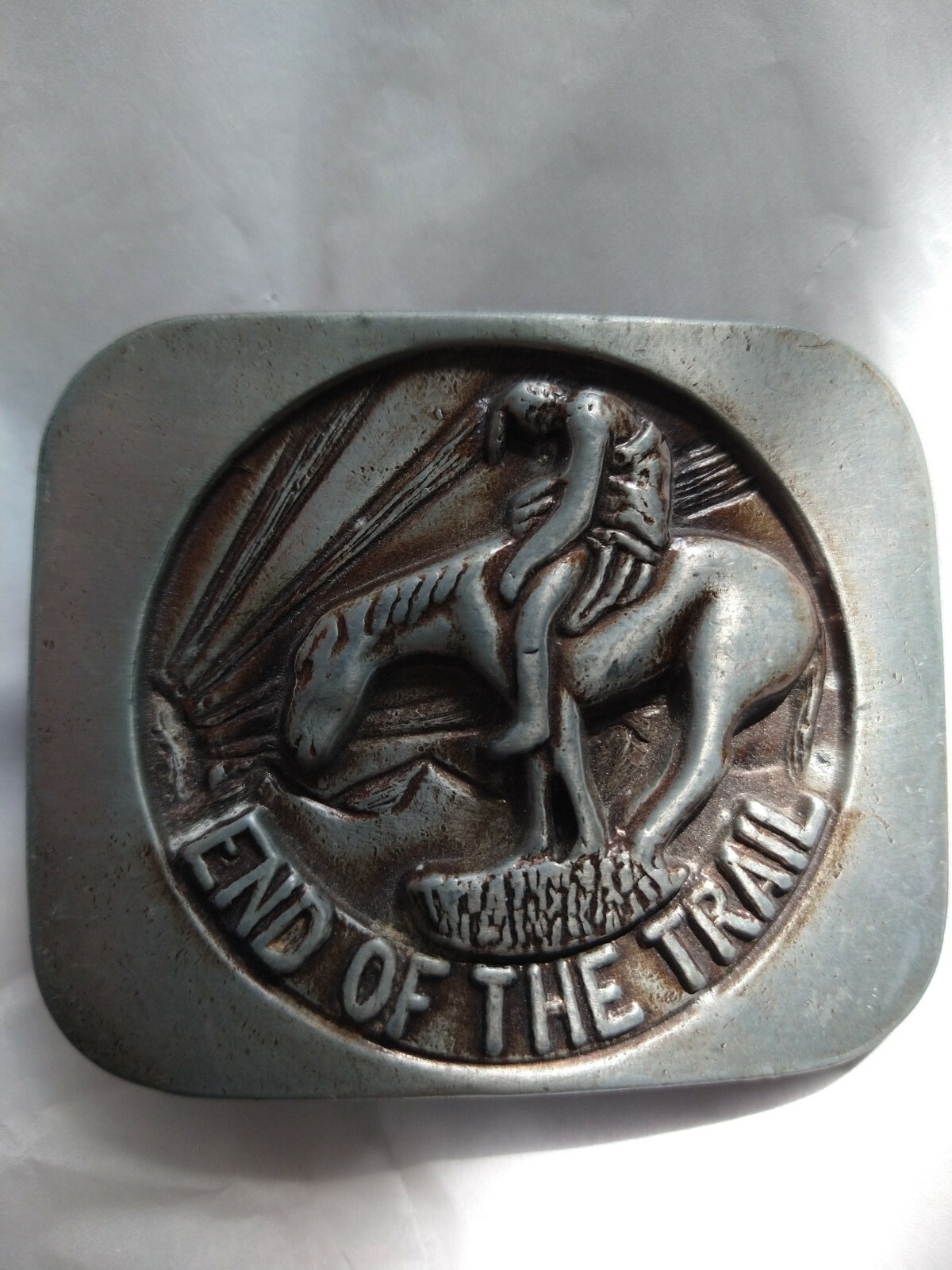 End Of The Trail Vintage 1980&rsquo;s Square Belt Buckle Stainless Steel / Brass