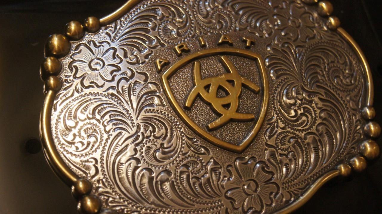 Ariat Western Belt Buckle Rectangle Floral Logo Silver & Gold Tone A37019
