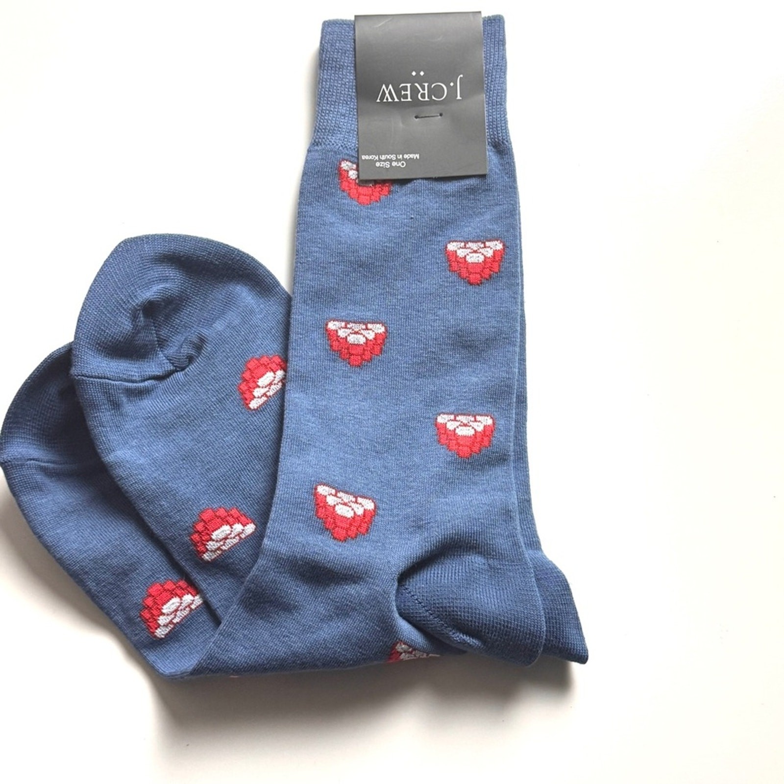 J. Crew Blue Socks with Red Cup Graphic Pattern Sz OS NWT