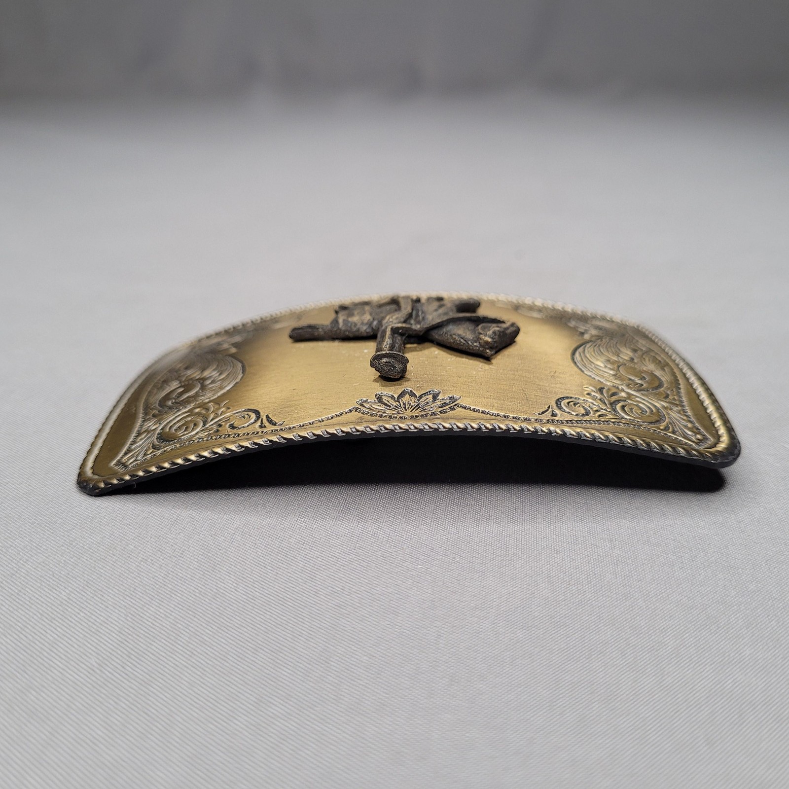 Horseback Rider Belt Buckle Mens One Size Gold Western Floral Cowboy Rectangular