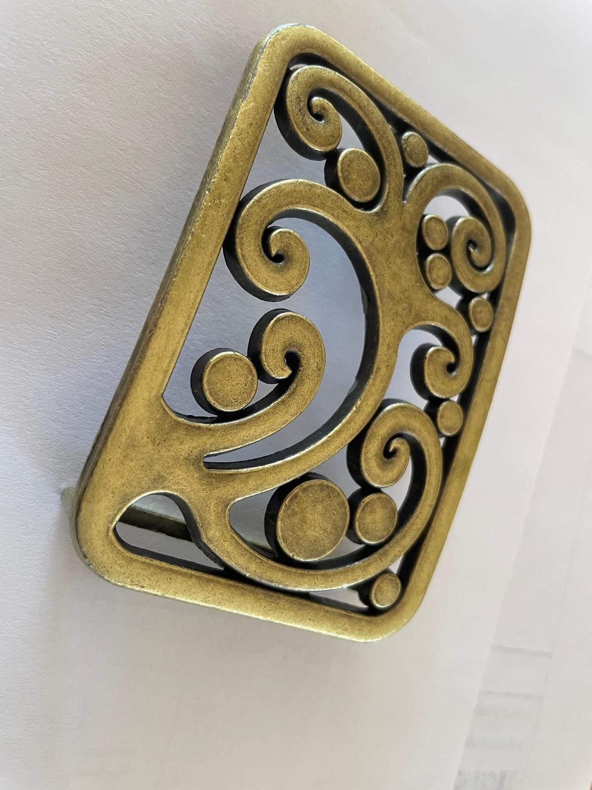 Vintage Handmade Brass Belt Buckle Brutalist Floral Swirl Western Snap On Style