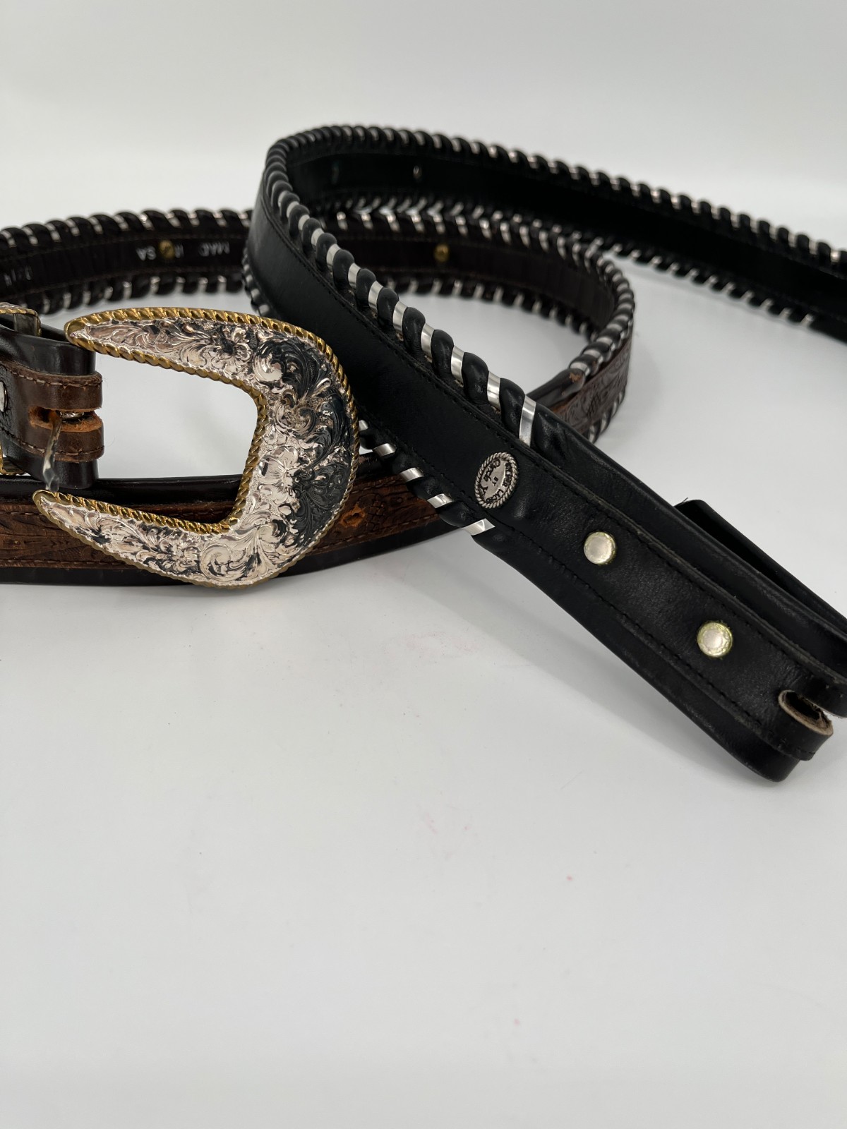 Circle Y Silver Laces Belt Lot 2 Straps 1 Crumrine Buckle Interchangeable