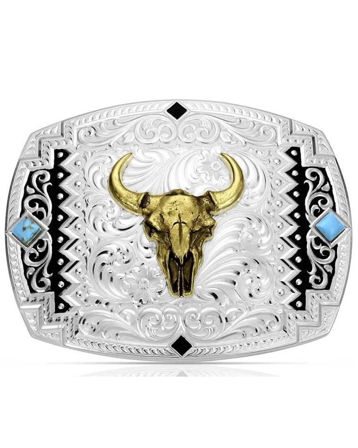 Montana Silversmiths Men&rsquo;s Men'S Southwest Scroll Buckle With Buffalo Skull