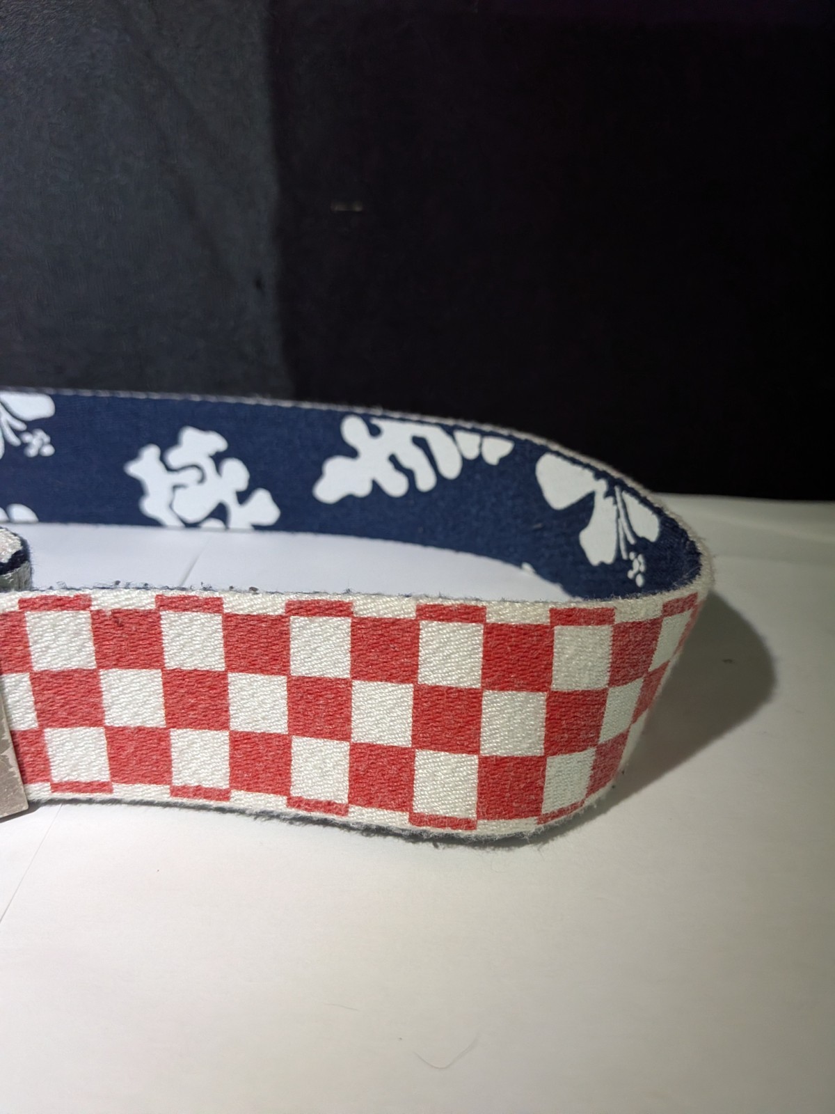 VANS OFF THE WALL BELT & BUCKLE RED CHECK BLUE FLORAL DESIGN