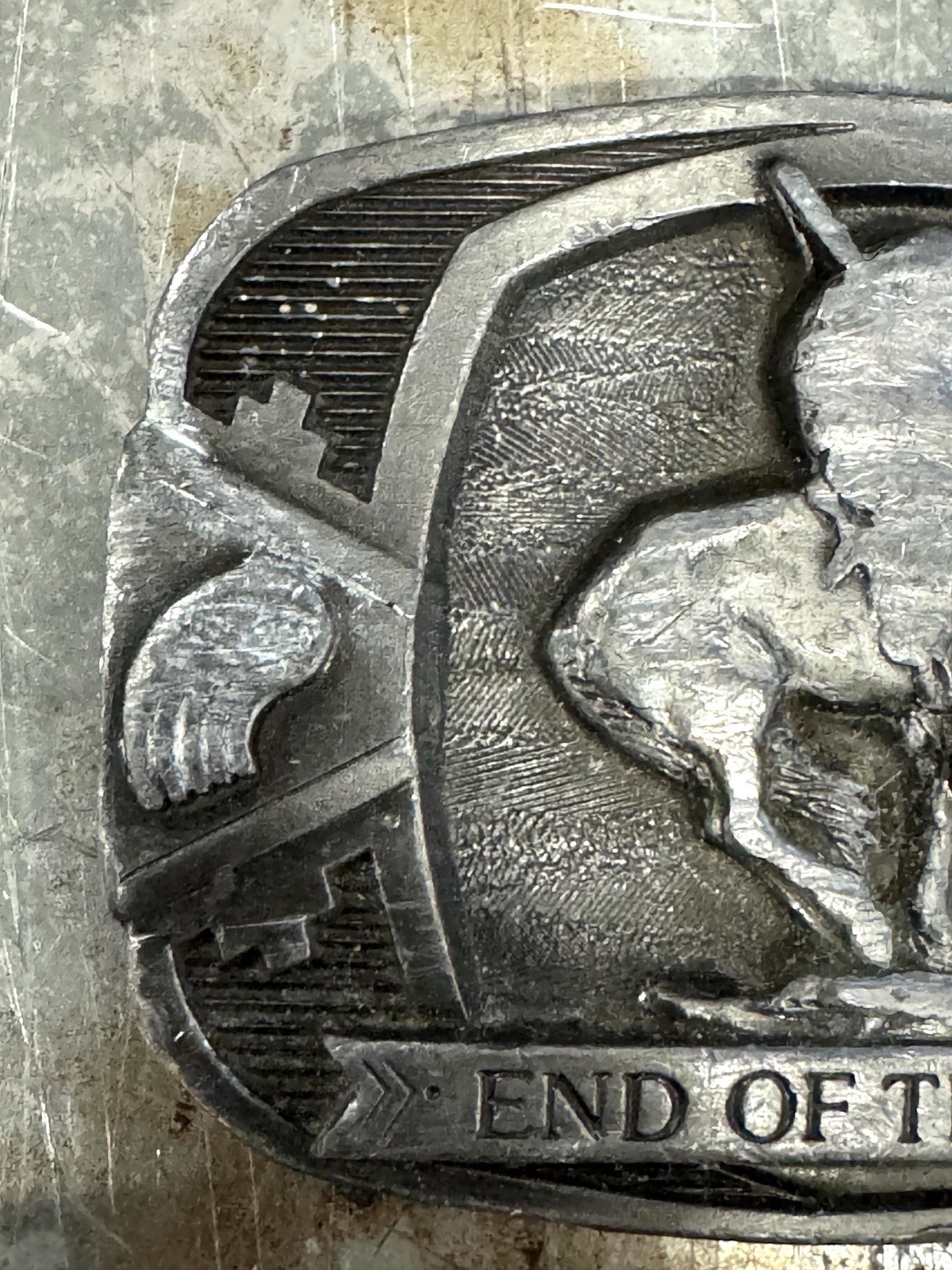 Heavily Wore Made In USA 1990 End Of The Trail Pewter Belt Buckle C&J INC.#1458