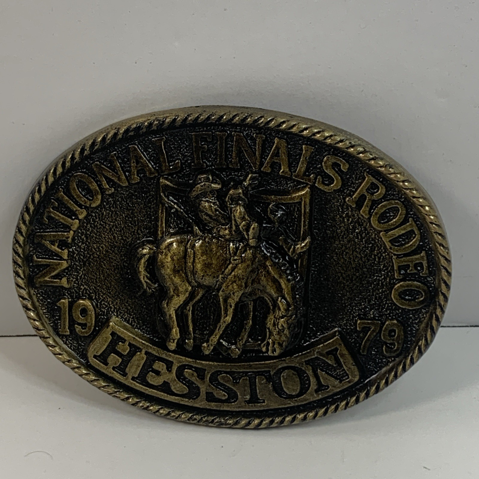 National Finals Rodeo Hesston 1979 NFR Belt Buckle -Brass (5th Edition) Bronco