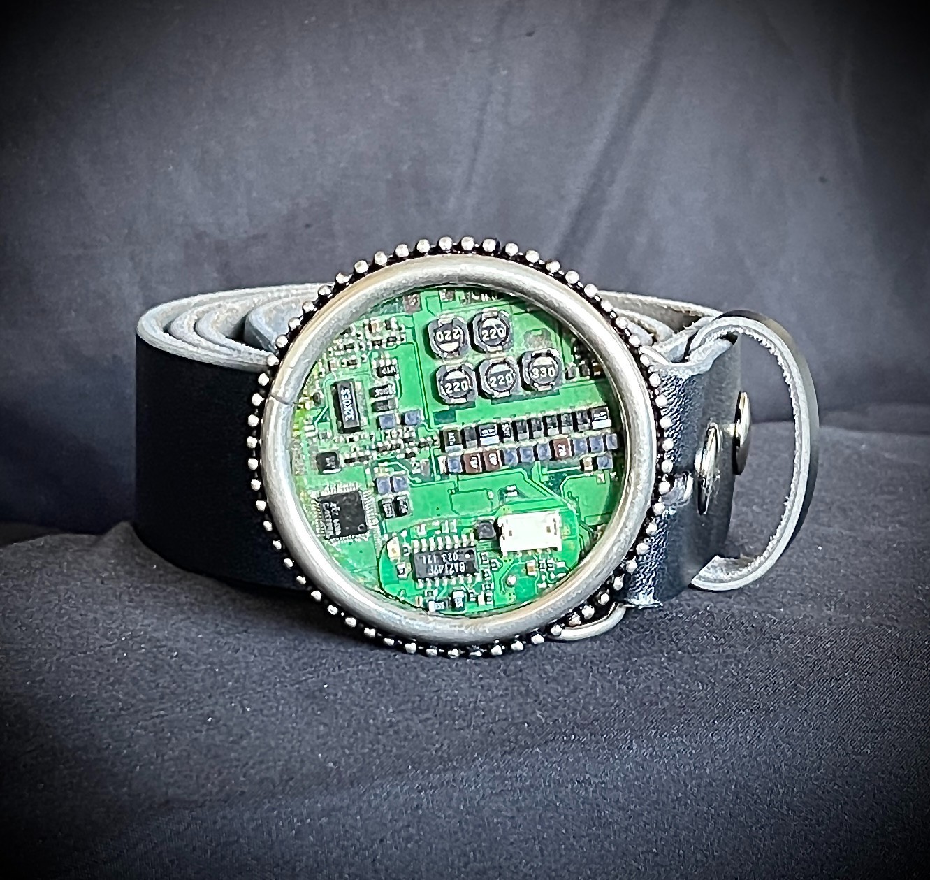 Industrial Circuit Board Belt Buckle OOAK Darren McNeese 2.5” Round