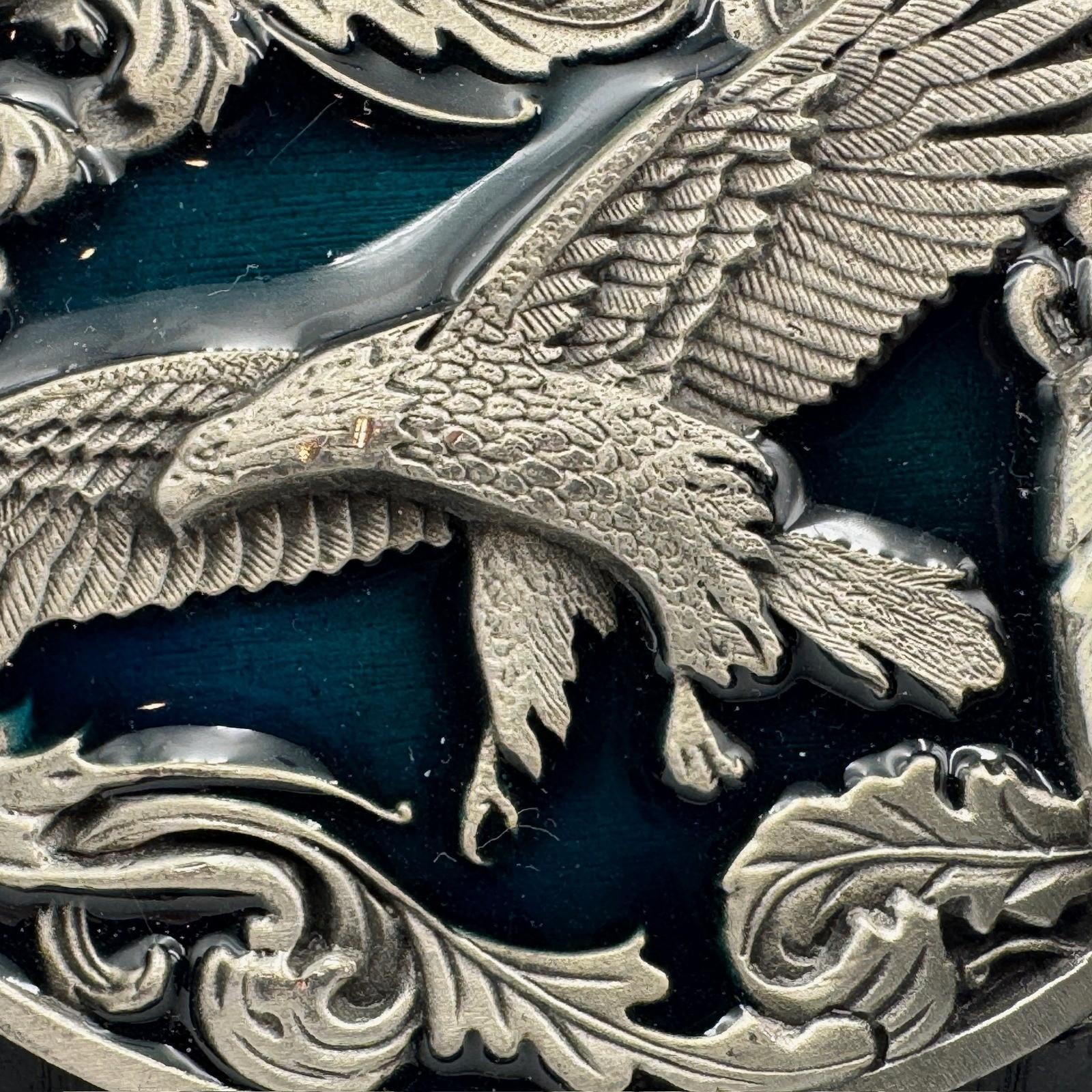 Vintage 1995 Siskiyou Buckle Co Eagle Pewter Belt Buckle Blue Enamel A-2 USA