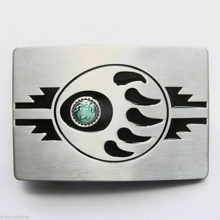 Western Bear Paw Rectangle Metal Belt Buckle