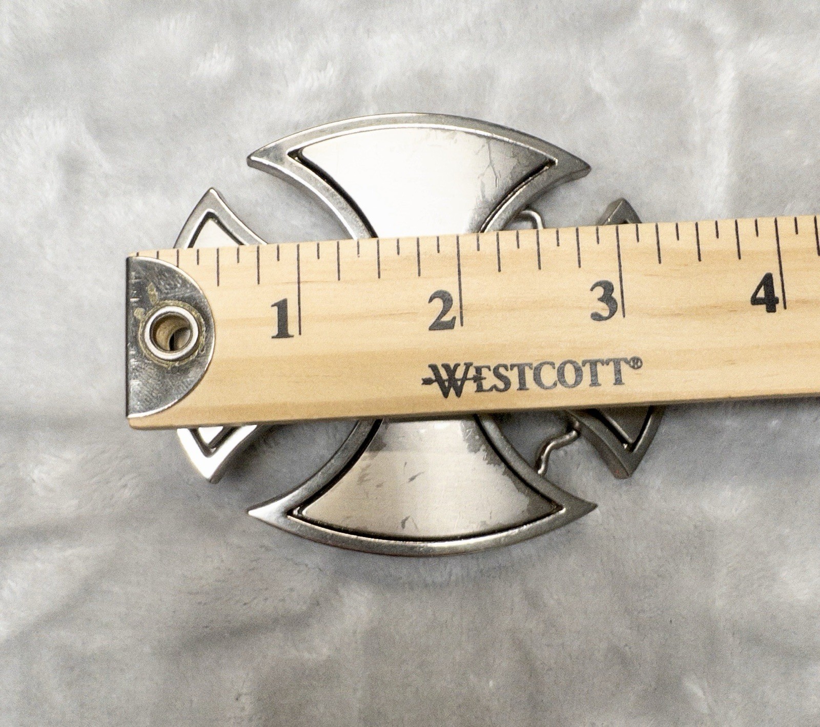 Silver Toned Oval Biker Cross Belt Buckle 3.5”x 2.75” Fits 1.75” Belt
