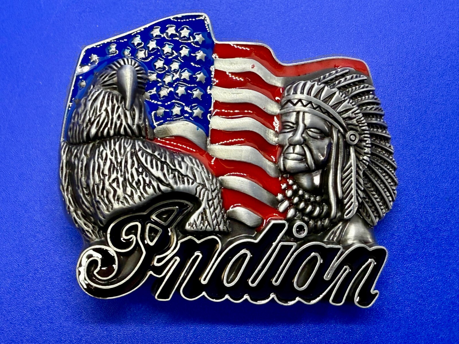 Native American Indian Commemorative Cutout New Belt Buckle – Eagle & USA Flag