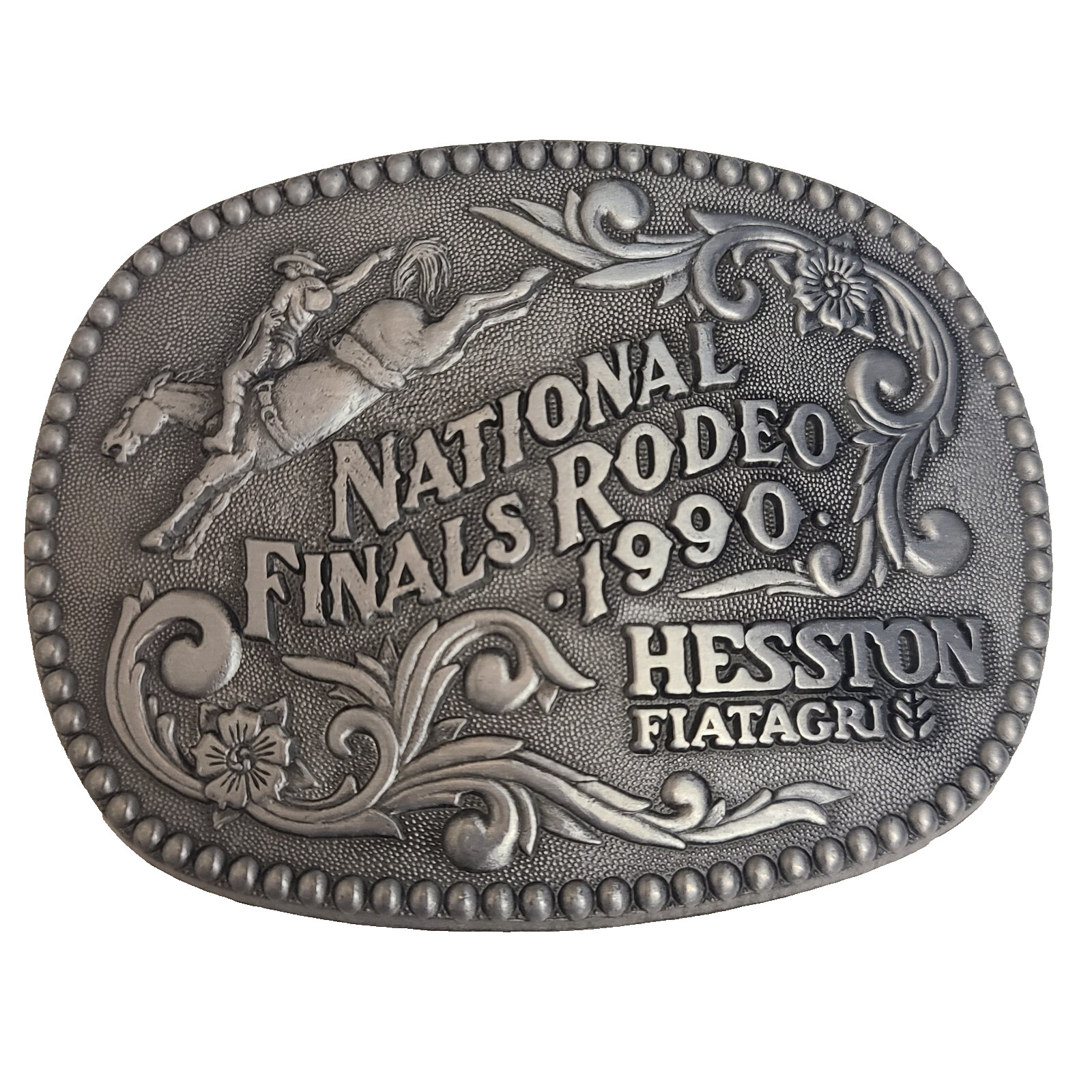 1990 National Finals Rodeo NFR Adult Size Belt Buckle Hesston Fiatagri
