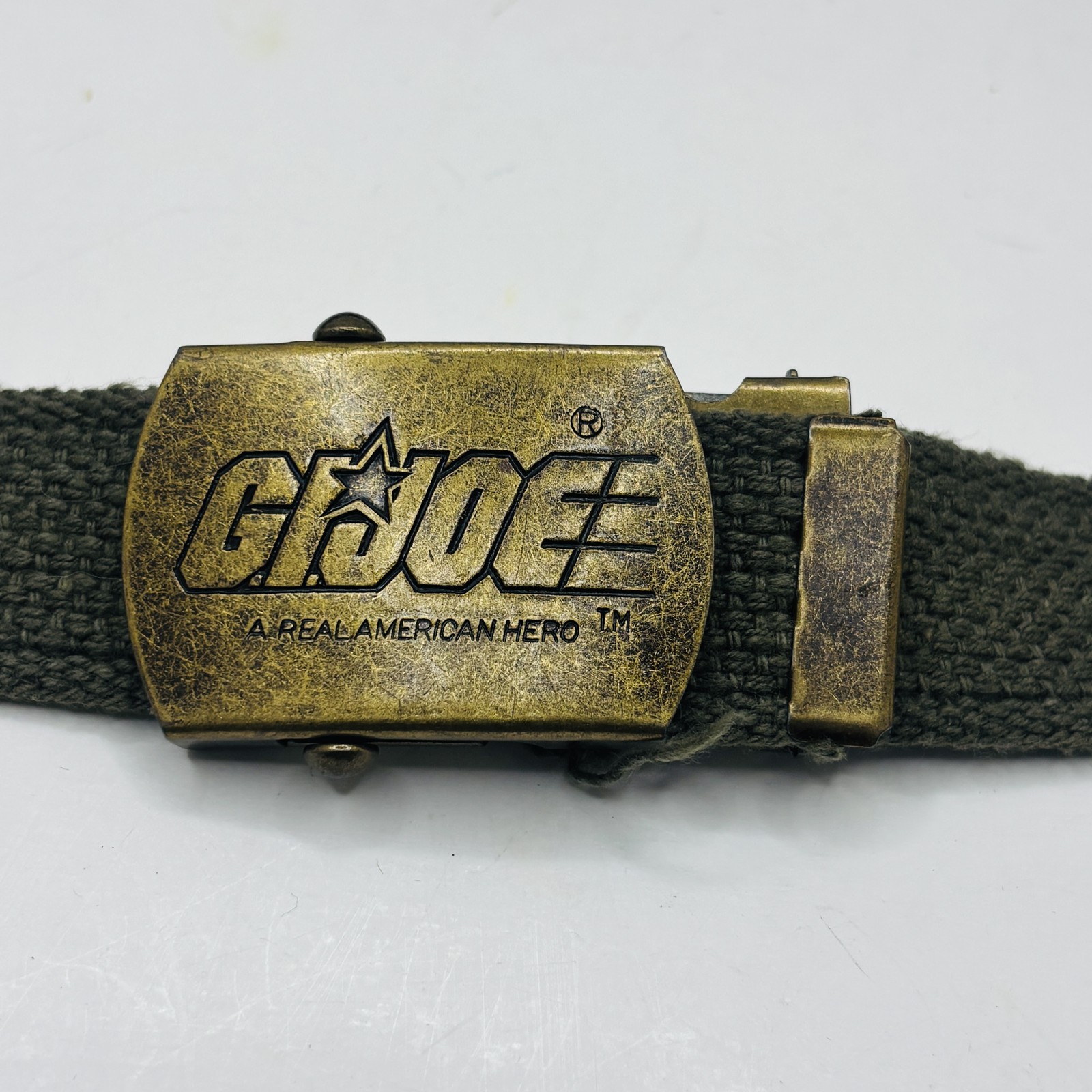 G.I. Joe Olive Canvas Web Belt Military Brass Buckle A Real American Hero