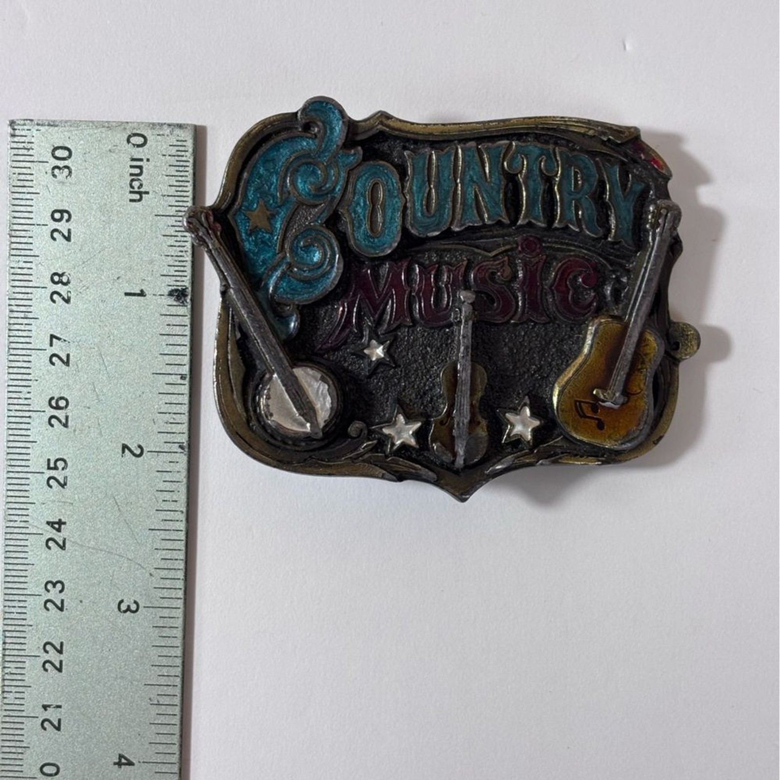 Vintage Country Music Belt Buckle 80&rsquo;s Western Bluegrass Cowboy Fiddle Banjo