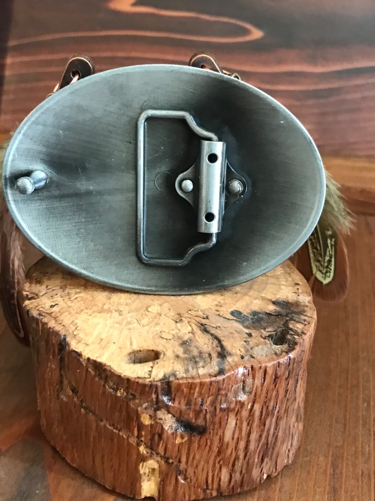 Belt Buckle Large Man Made Turquoise stone on Navajo Antique Silver