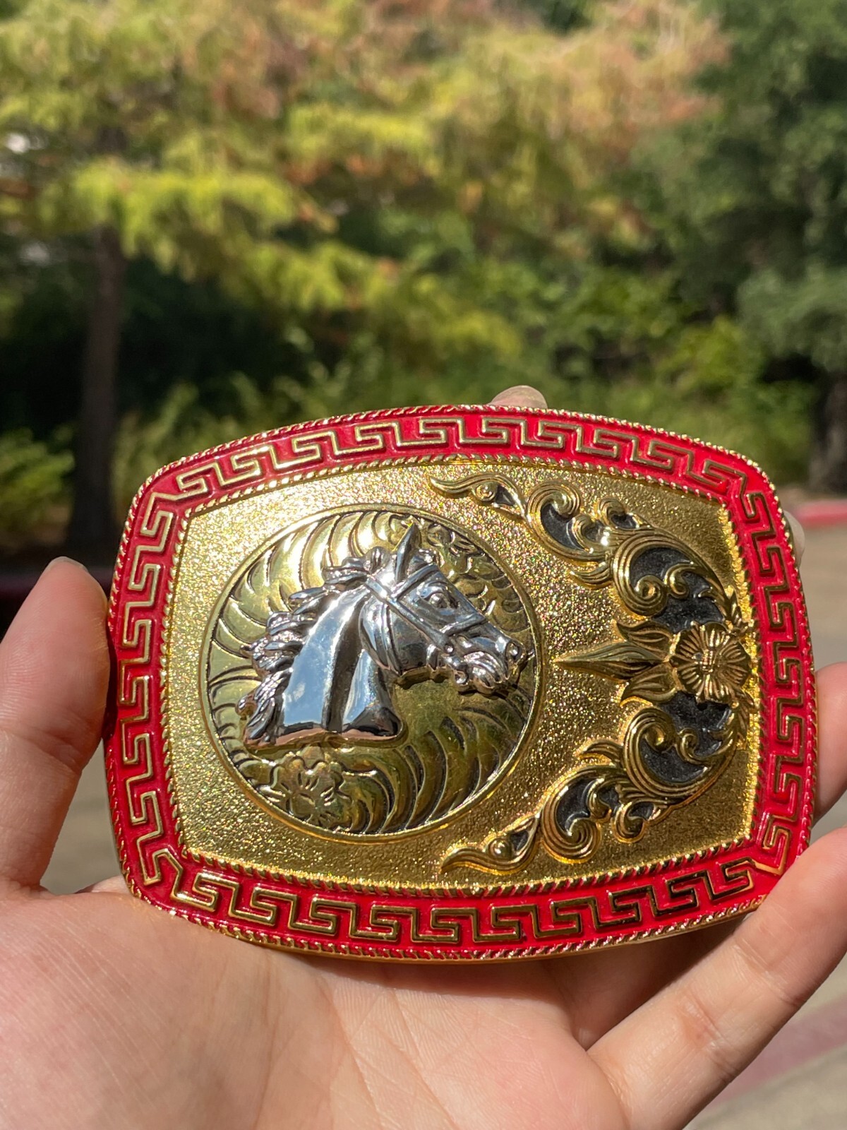 Western Buckle Gold Silver Red Horse Head Buckle Cowboy 2 » Hebillas Vaqueras