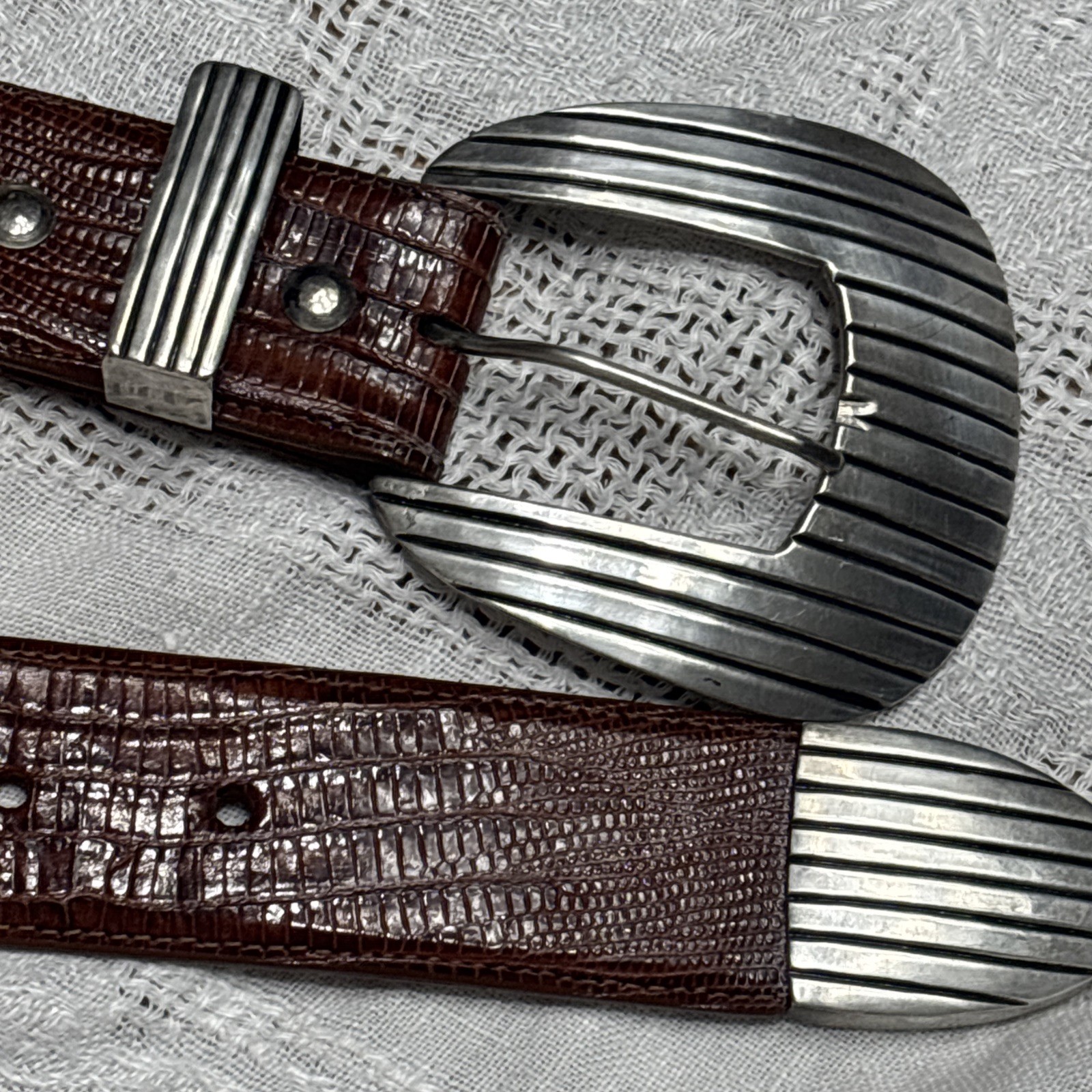 Pat Areias Lizard 925 Sterling Silver Belt Buckle Size 28