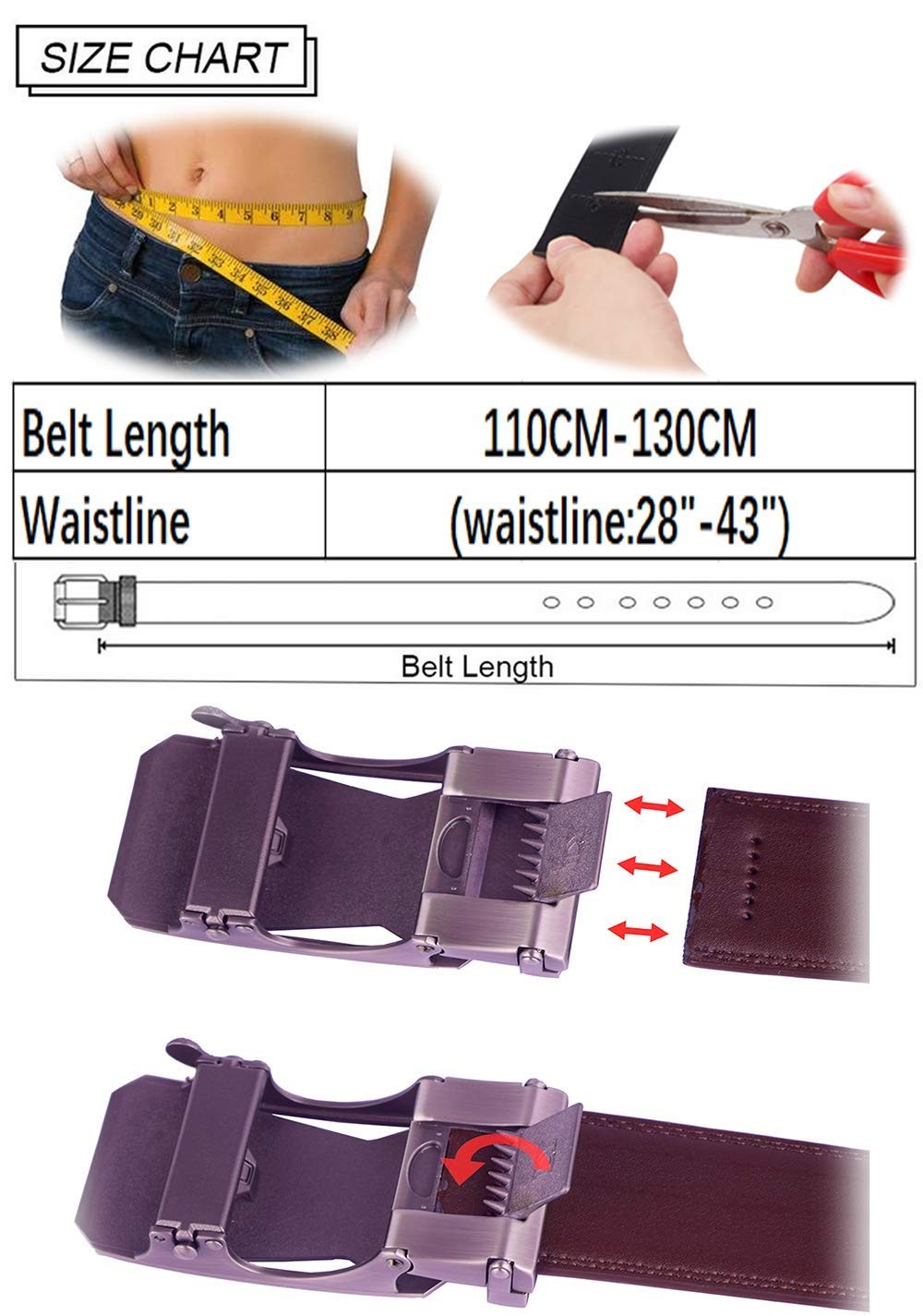 GUBOSS Genuine Cow Leather Belts With Automatic Ratchet Medium, Brown