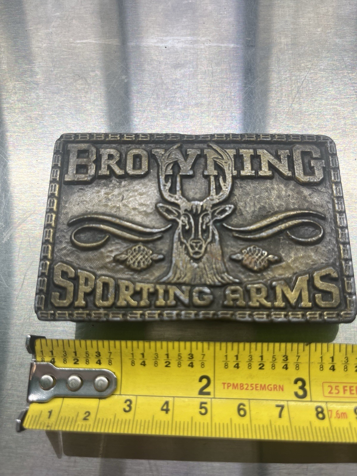 Vintage Browning Deer Stag Logo Brass Metal Men’s Western Belt Buckle USA logo