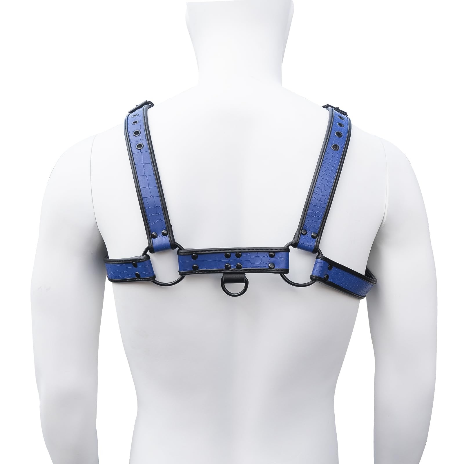ZZRBVFH Alligator Grain PU Mens Harness Leather Suspenders Adjustable, Blue