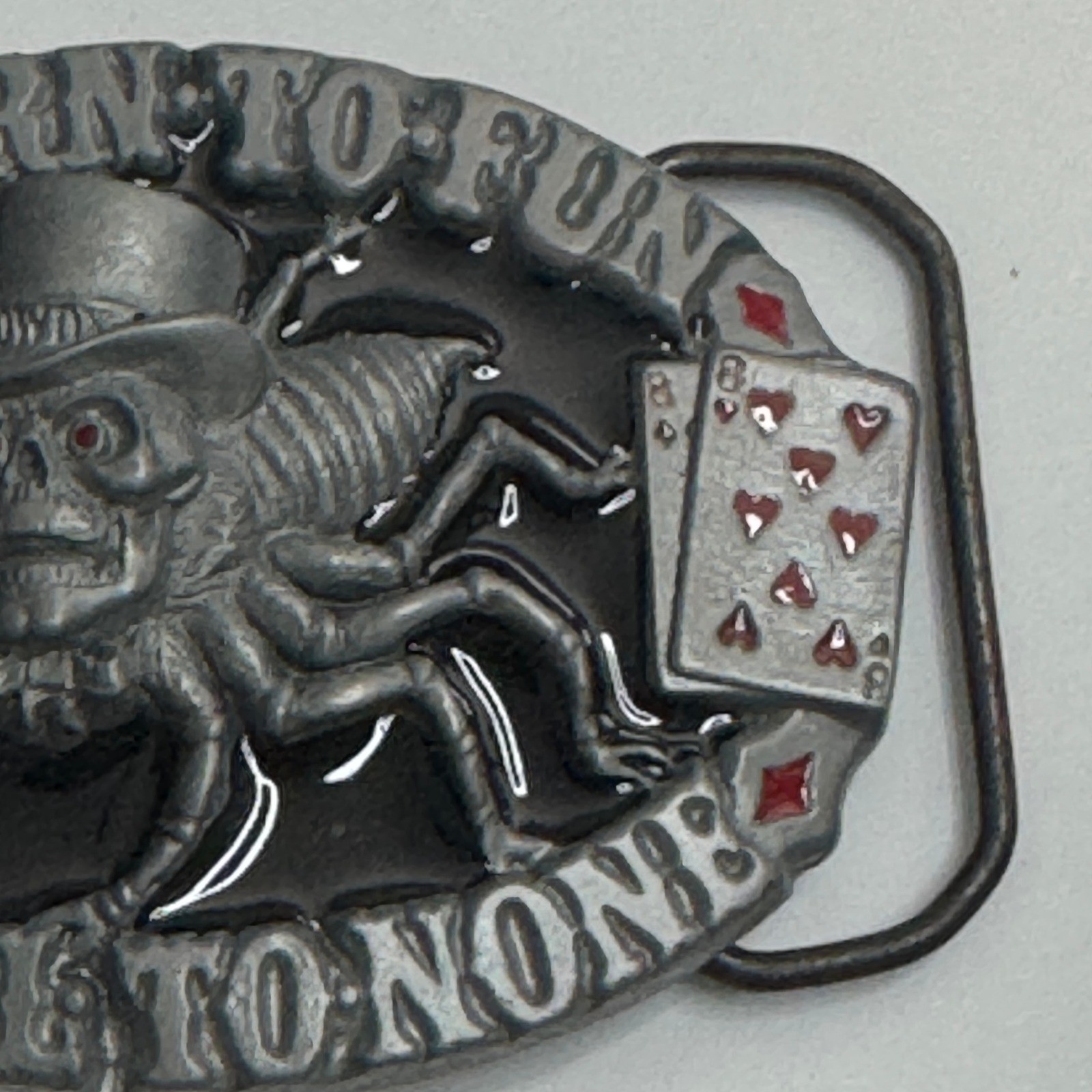 Skull Spider Belt Buckle Sworn to Fun Loyal to None Poker Cards Pewter 1995