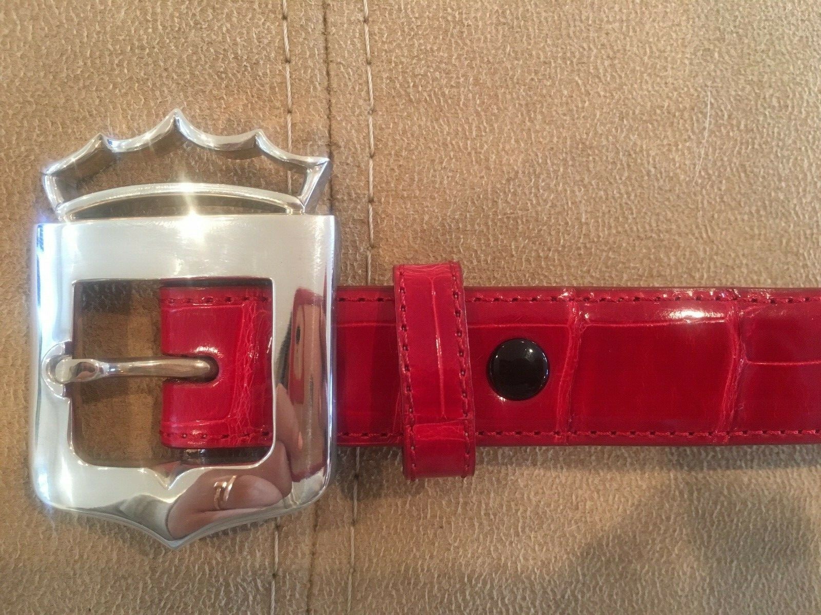 Rare Kieselstein-Cord Sterling Royal Crown Buckle and Red Alligator Belt Size 2