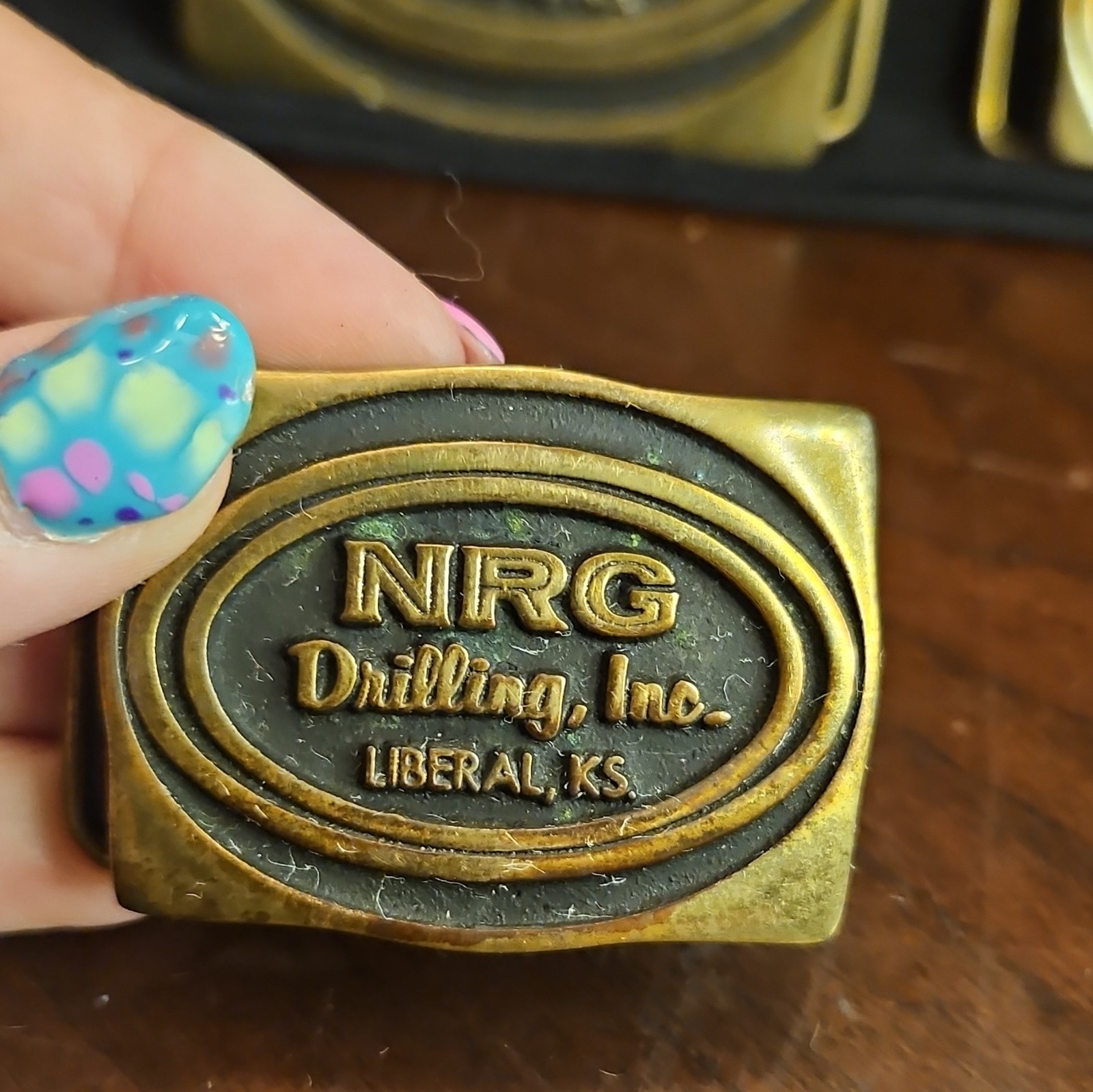 Anacortes Brass Works Ltd NRG Drilling Liberal KS Brass Western Buckles Lot of 3