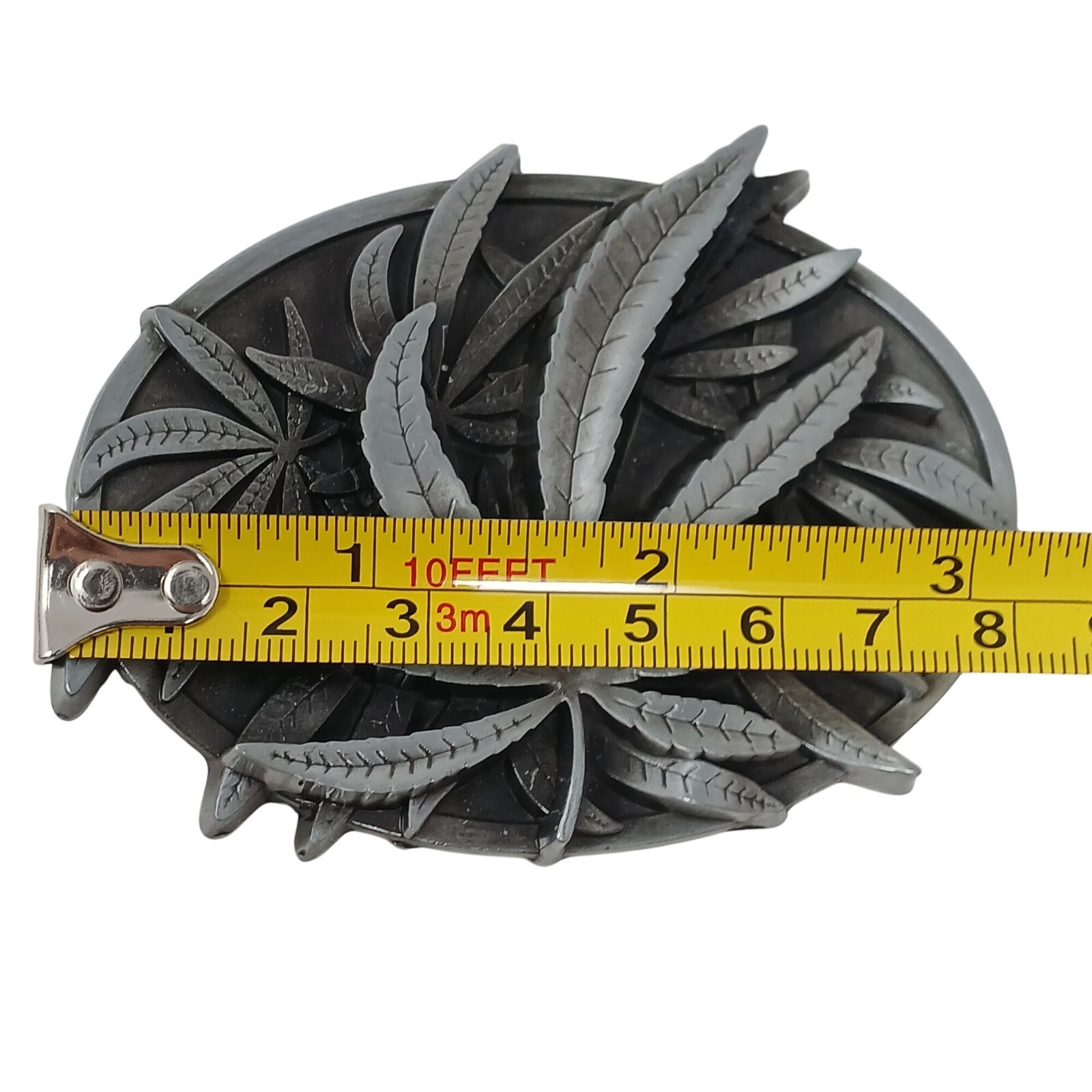 Marijuana Leaf Belt Buckle 3D Metal Design 3.5&Prime; Wide Pewter Color #M-14