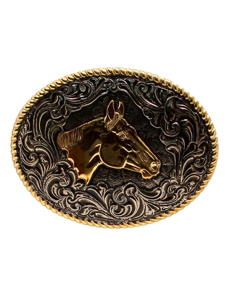 Crumrine Western Belt Buckle Horse Head Oval Antiqued Bronze C02114