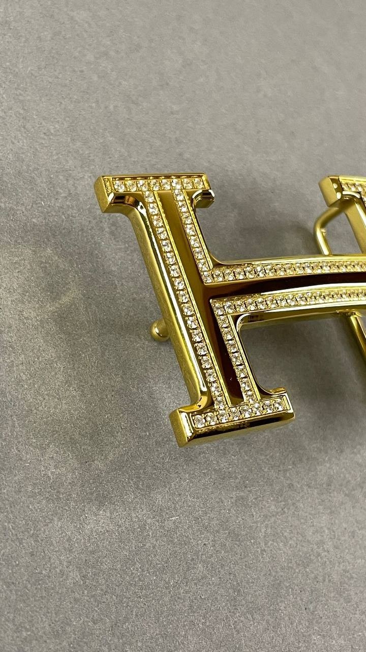 Gold Crystal H Belt Buckle Rhinestone Pavé Statement Buckle Heavy Metal Hardware