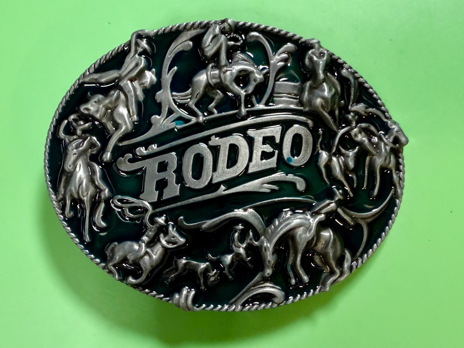 Cowboy Rodeo Calf Roping Bucking Bronco Rancher Enameled New Western Belt Buckle