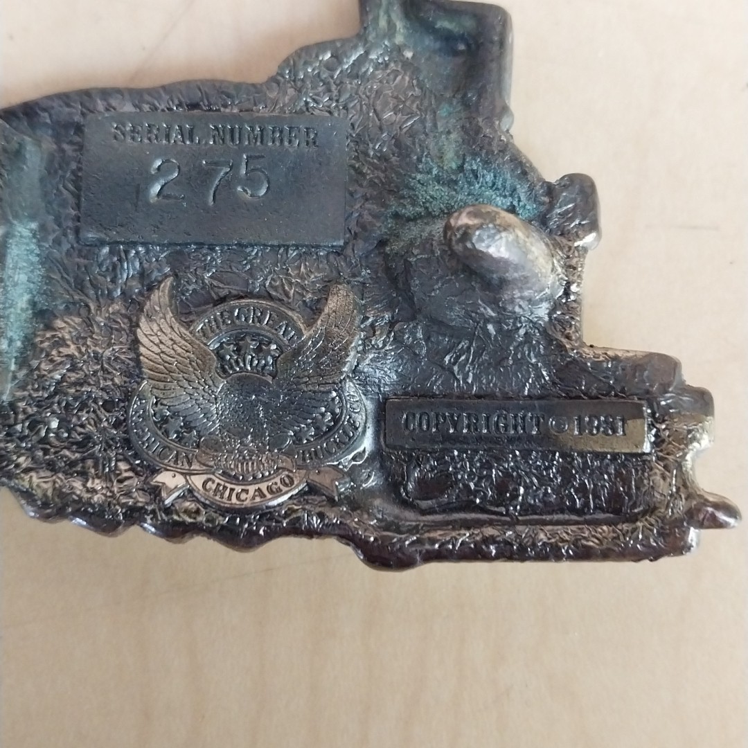 Train Engine Locomotive Belt Buckle Brass Great American Buckle Co Chicago 1981