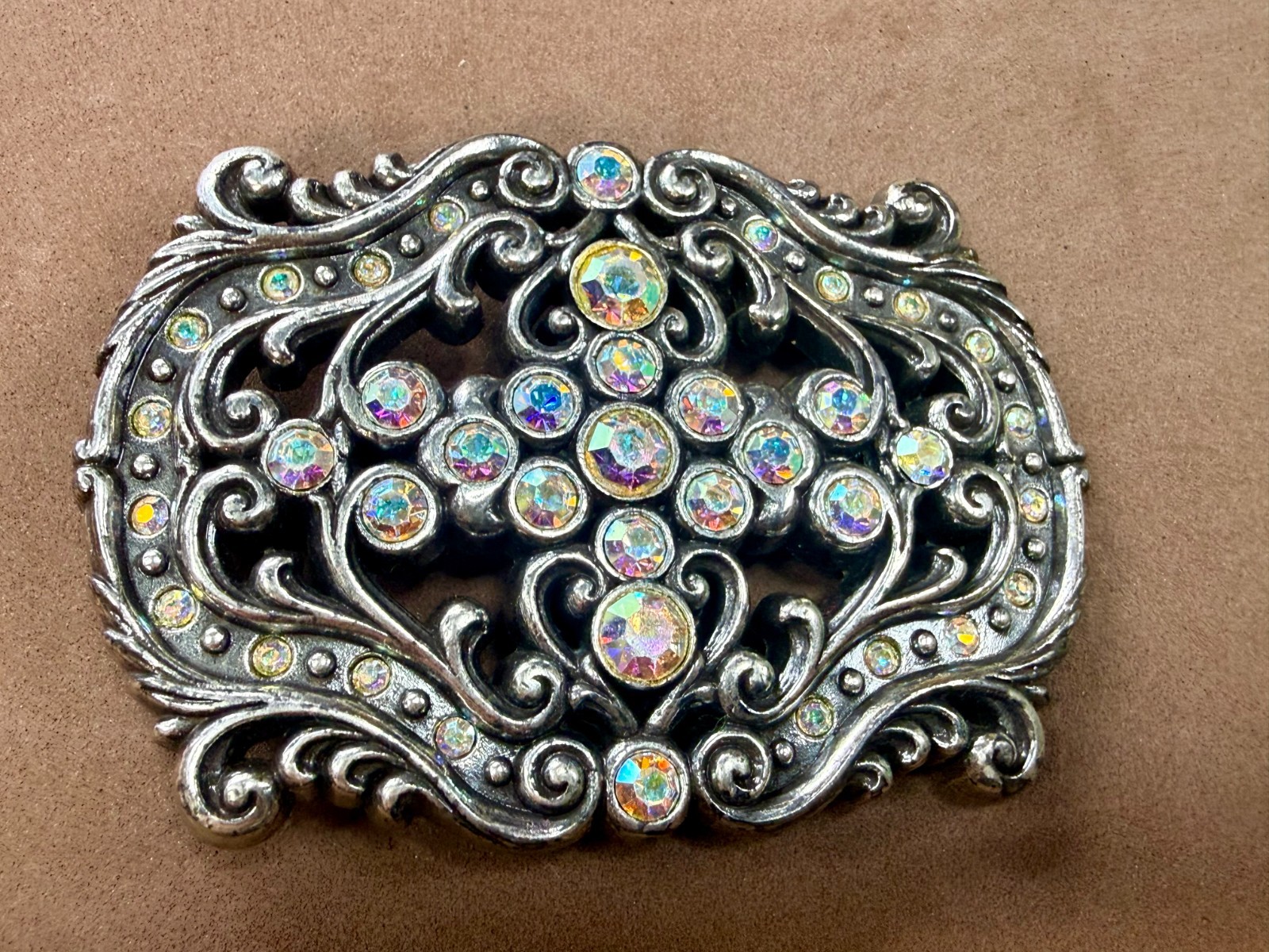 Victorian Style Multi-Color Rhinestone Jeweled See-Trough Ladies Belt Buckle