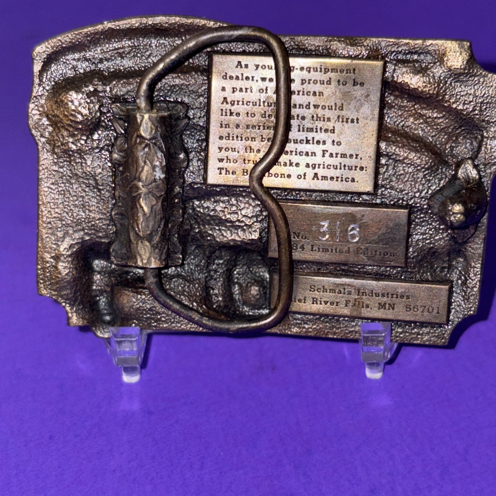 Vintage Belt Buckle 1984 Agriculture Backbone of America Farmer Tractor Limited