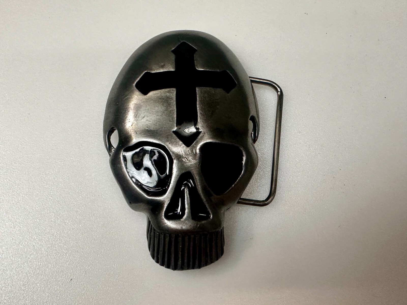 Skull Head with Iron Cross Gothic Vibe Motorcycle Biker Style 3D Belt Buckle