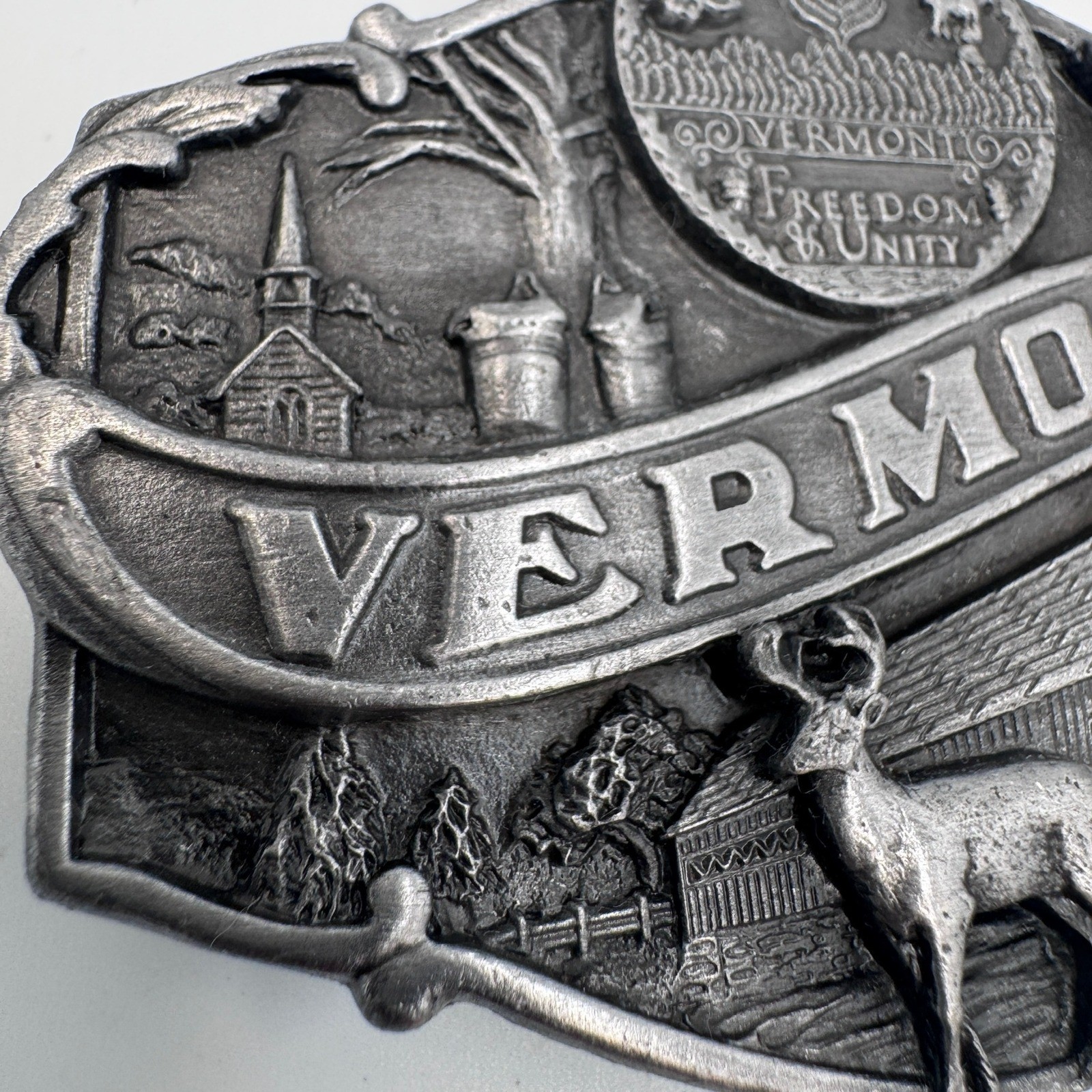 Vintage 1986 Siskiyou Vermont State Belt Buckle T-55 Freedom & Unity Made in USA