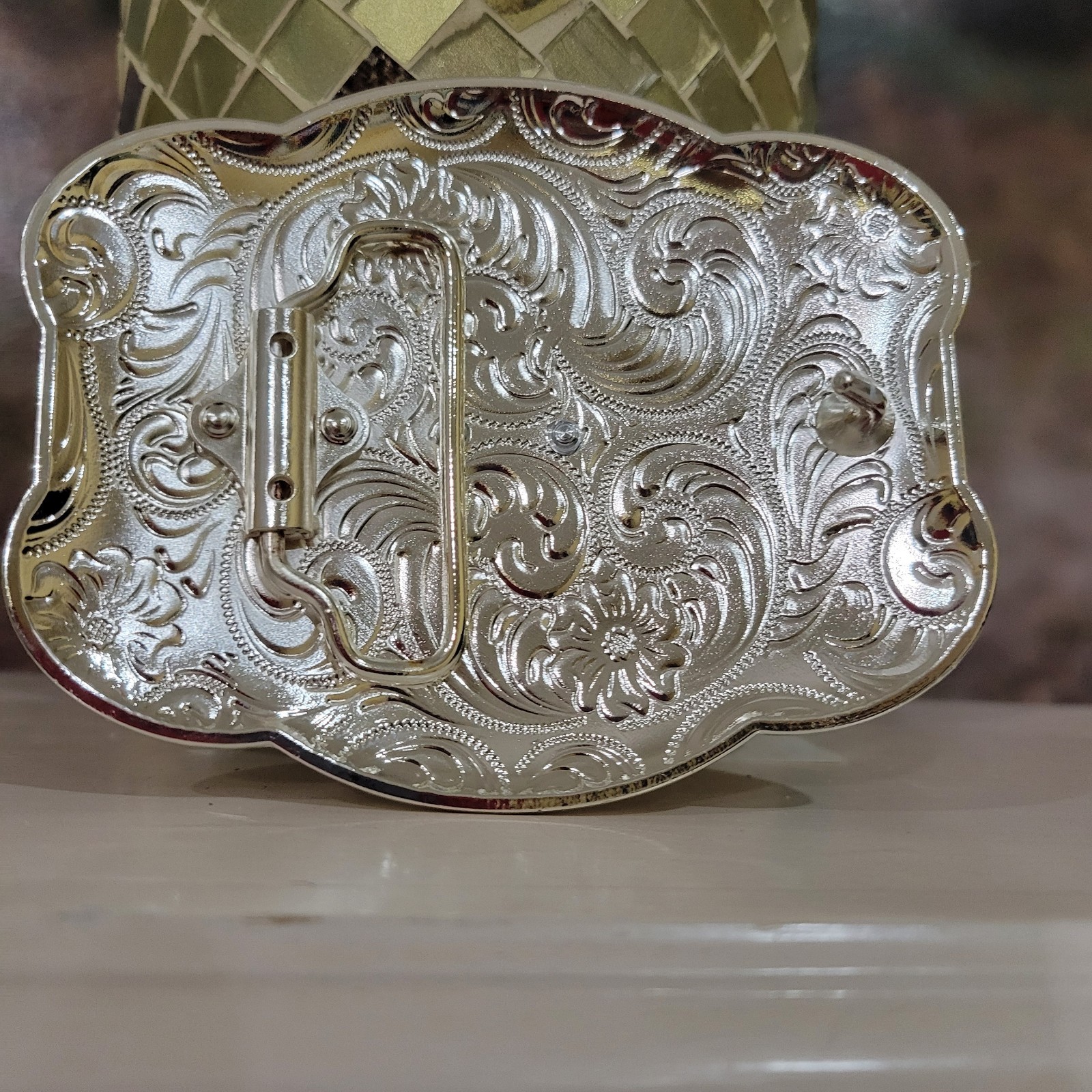 Rooster Western Belt Buckle Rose Tone And Silver Rare Piece With Feather Accents